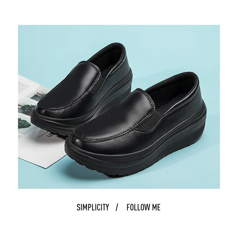Spring Genuine Leather Soft Outsole Work Shoes Swing Shoes Wedges Single Shoes