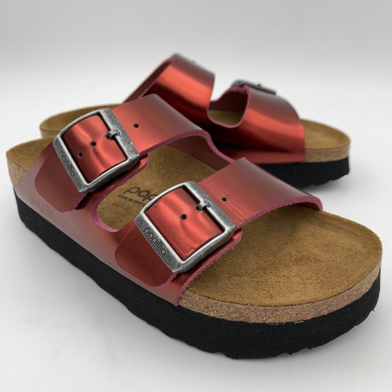 Birkenstock New w/o Box Arizona Pap Platform Metallic Dark Tourmaline Leather N