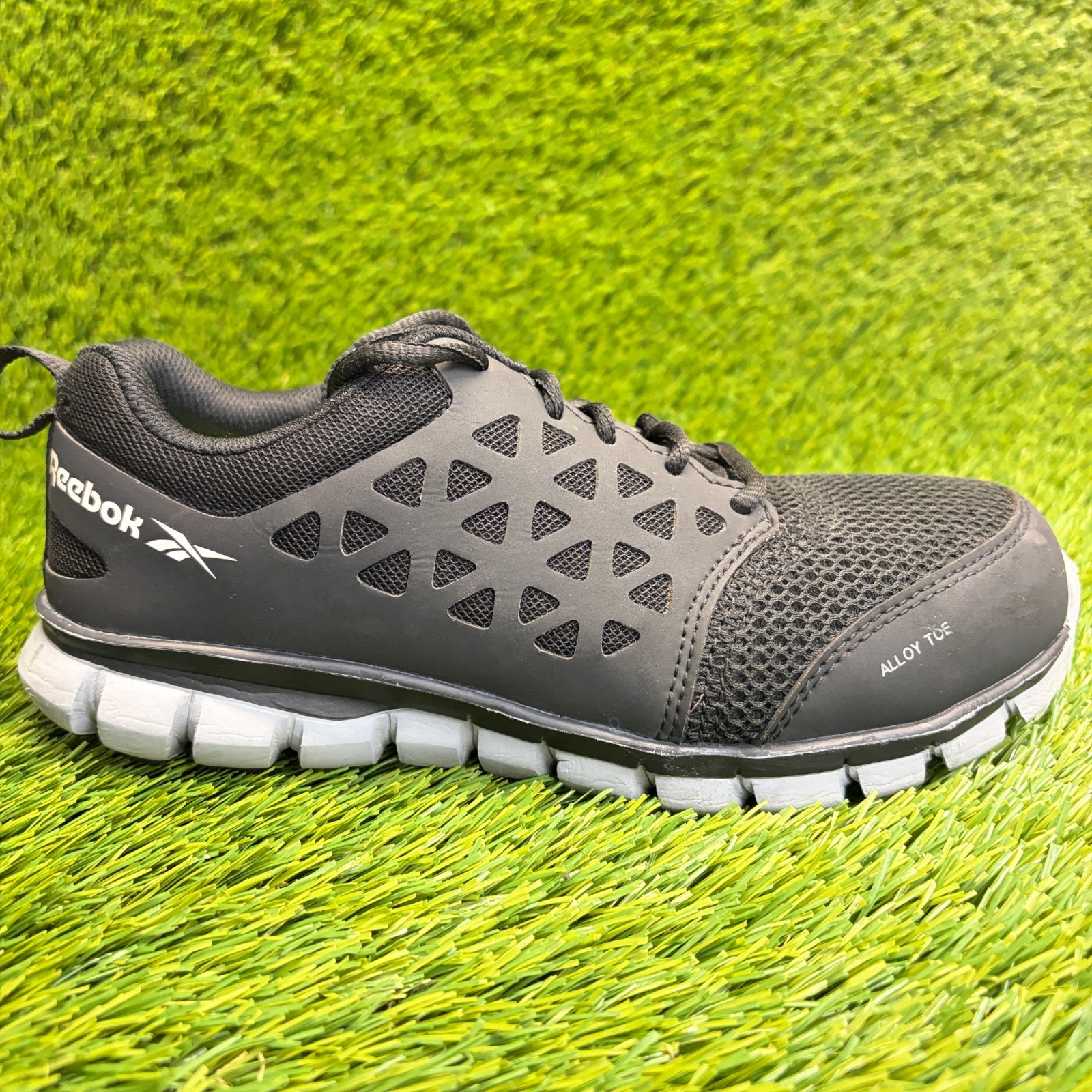 Reebok Sublite Cushion Womens Size 7.5 Black White Alloy Toe Safety Work Shoes