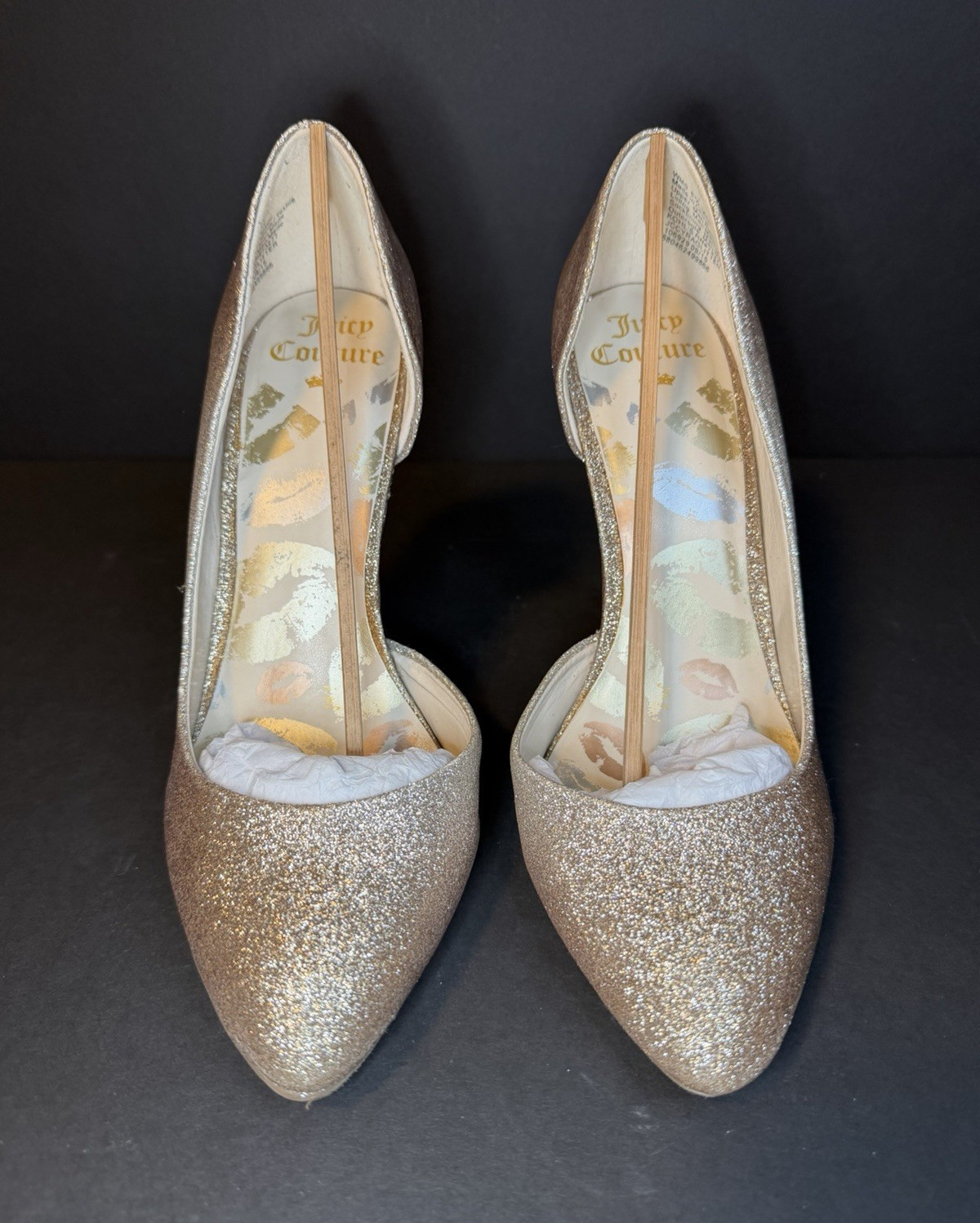 Juicy Couture Gold Glitter Pointed Toe Stiletto Slip-On Pumps Women 8.5 39 6