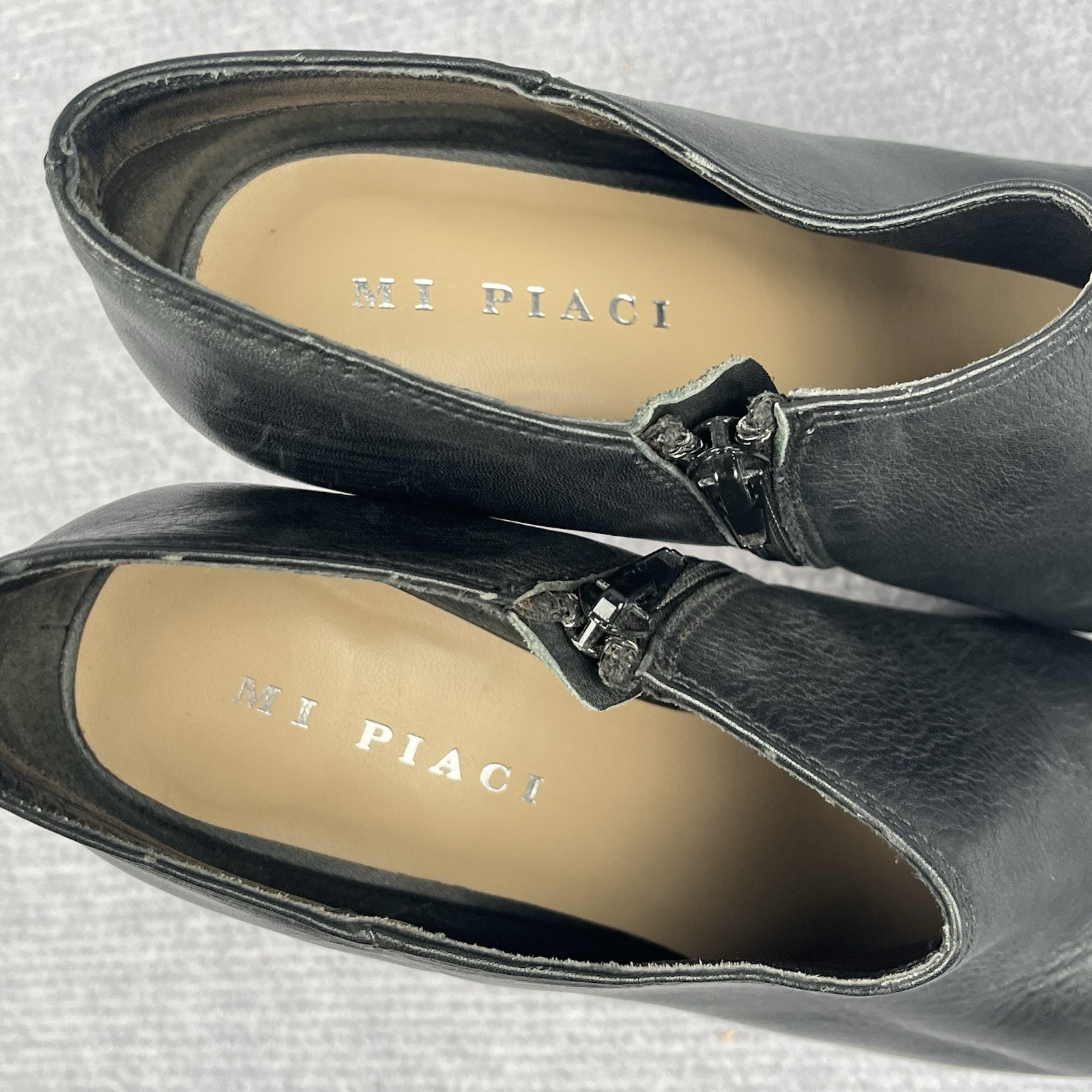 Mi Piaci Black Leather Stiletto Ankle Booties Pointed Toe Zip EU 37 AU 6 US 7