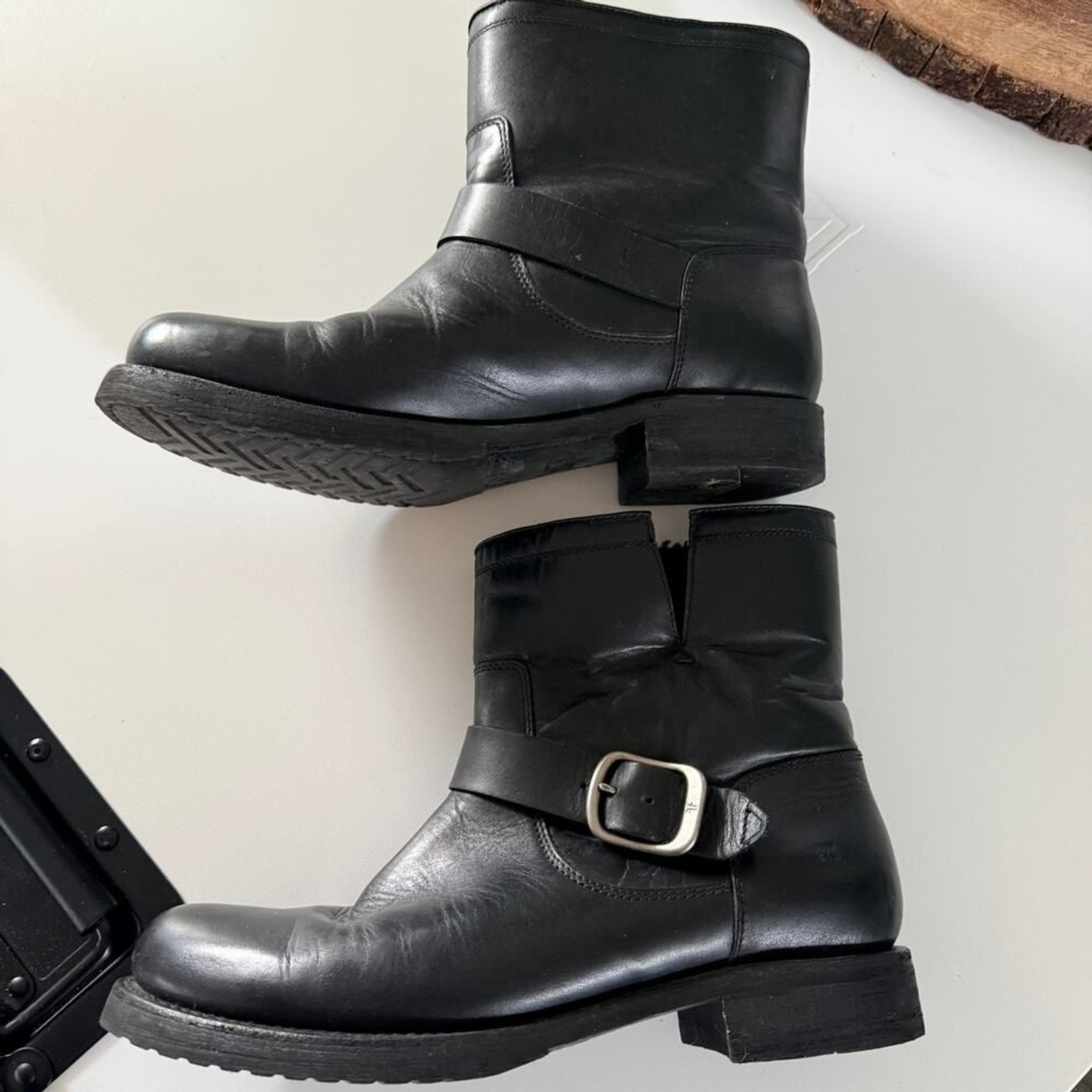 FRYE Black Moto Ankle Boots Veronica Flex Women’s US 8.5 Round Toe Buckle