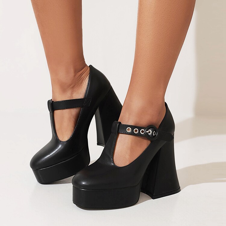 Women’s High Heels T-Strap Platform Casual Mary Jane Faux Leather Pump Shoes SZ