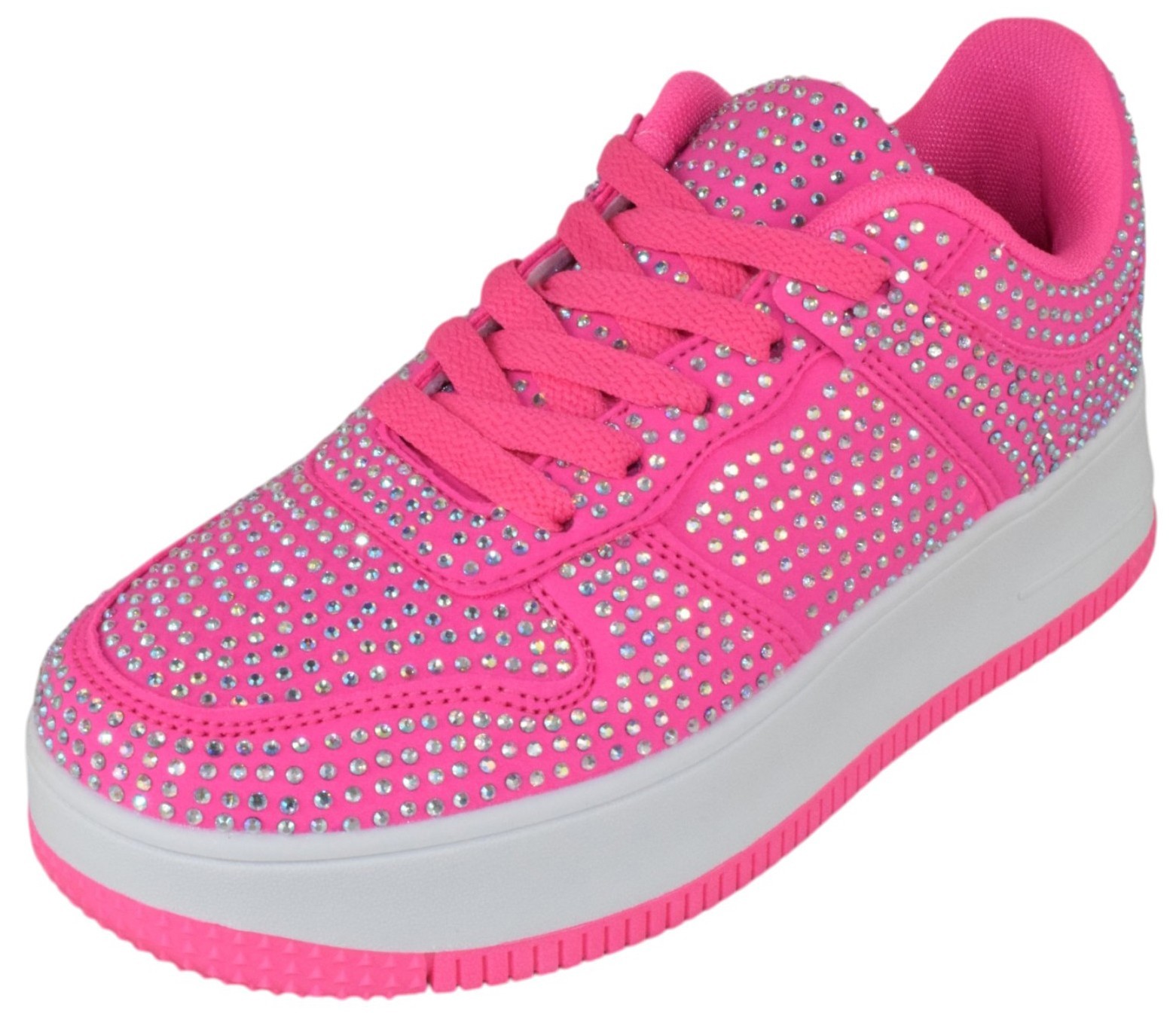 Berness Rhinestone Platform Women Sneakers Glitter Lace Up Tennis Eden Hot Pink