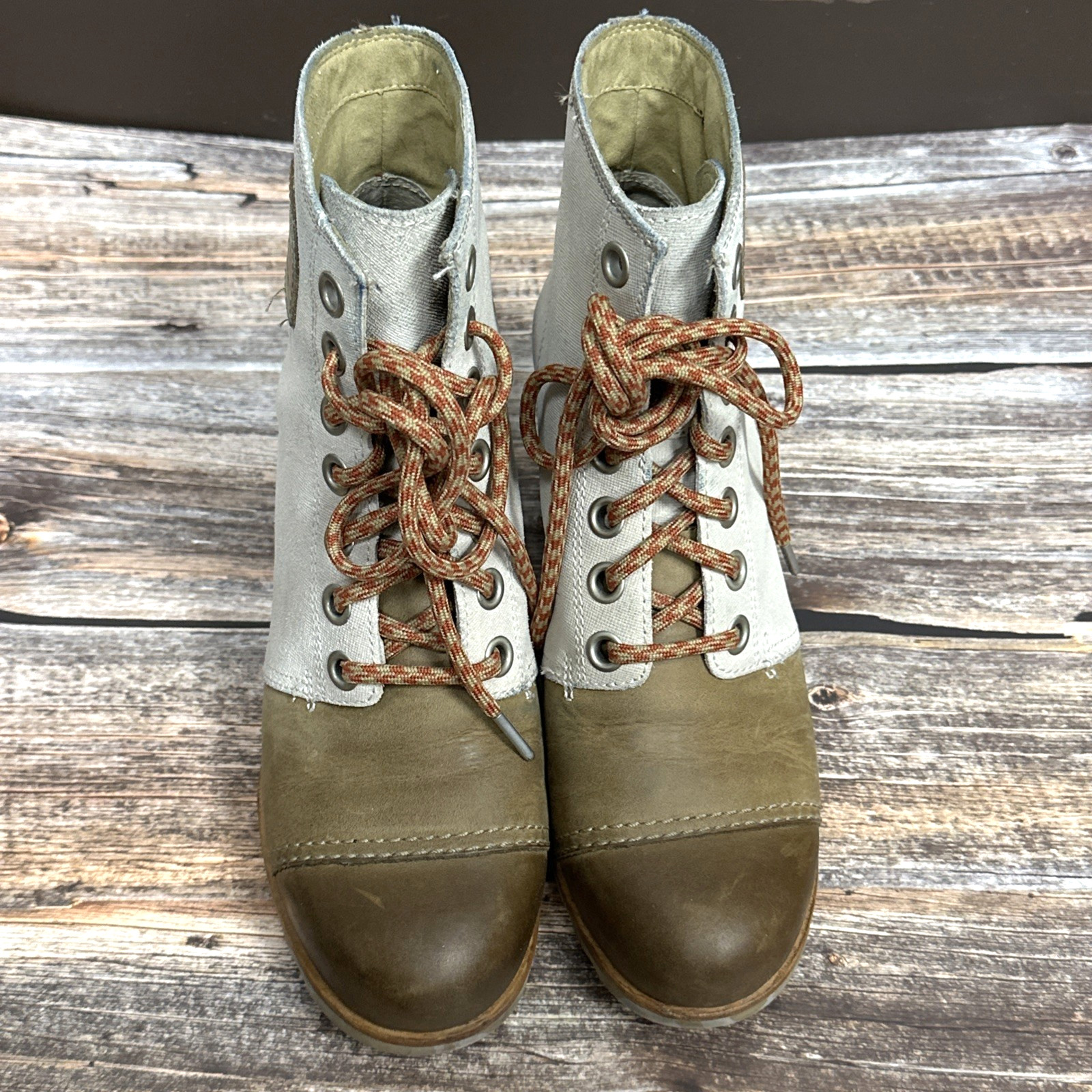 Sorel Joan of Arctic PDX Wedge II Boot Tan Leather Waxed Canvas Womens Size 9