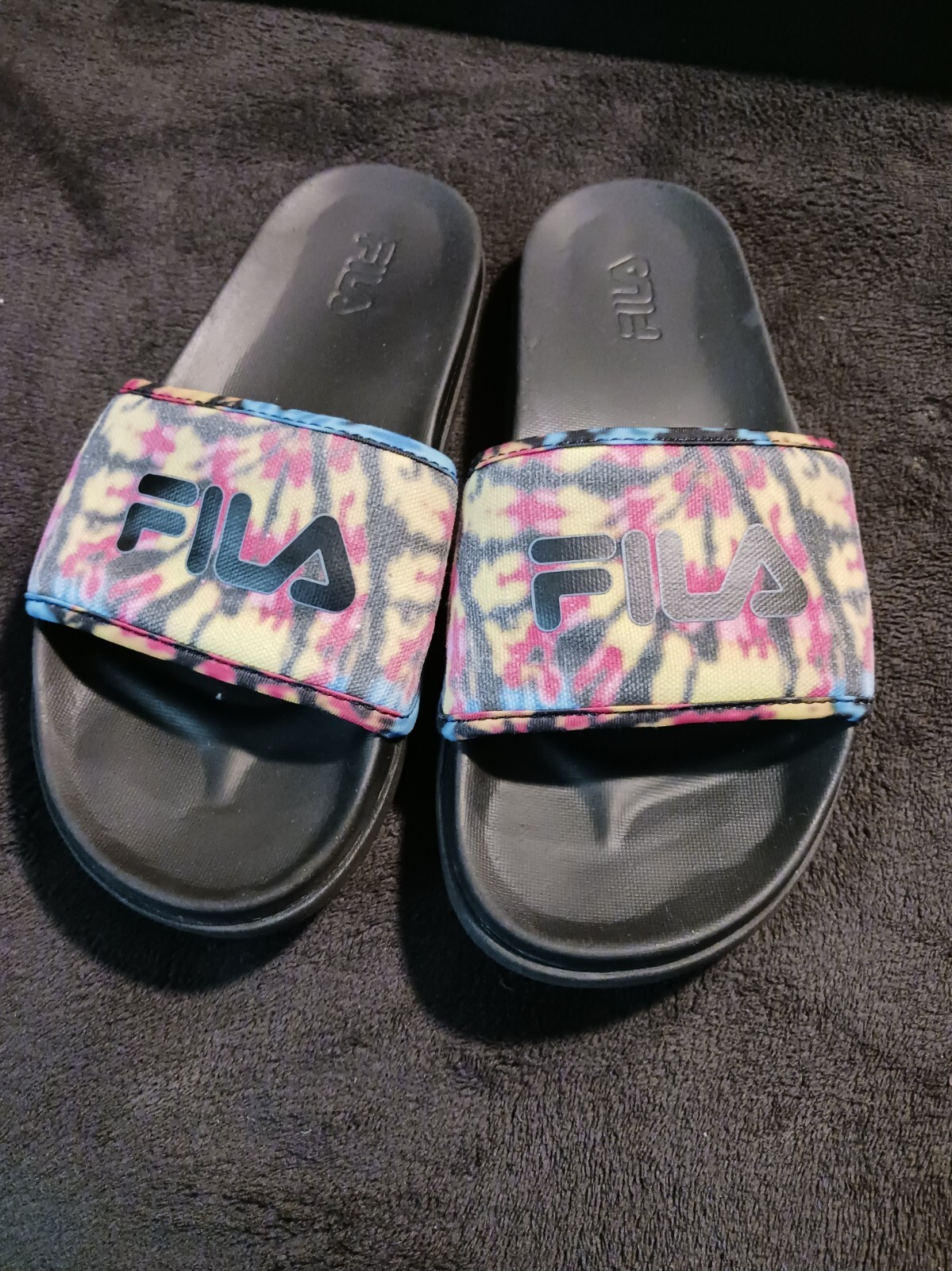 Fila Drifter Lux Tie Dye Women’s Slide Sandals Black-Multi Size 8