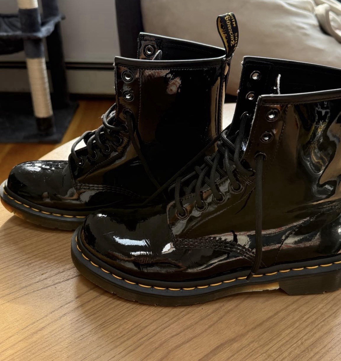 Dr. Martens 1460 Women’s 8.5 Black Patent Leather Ankle Combat Boots w/ cleaner
