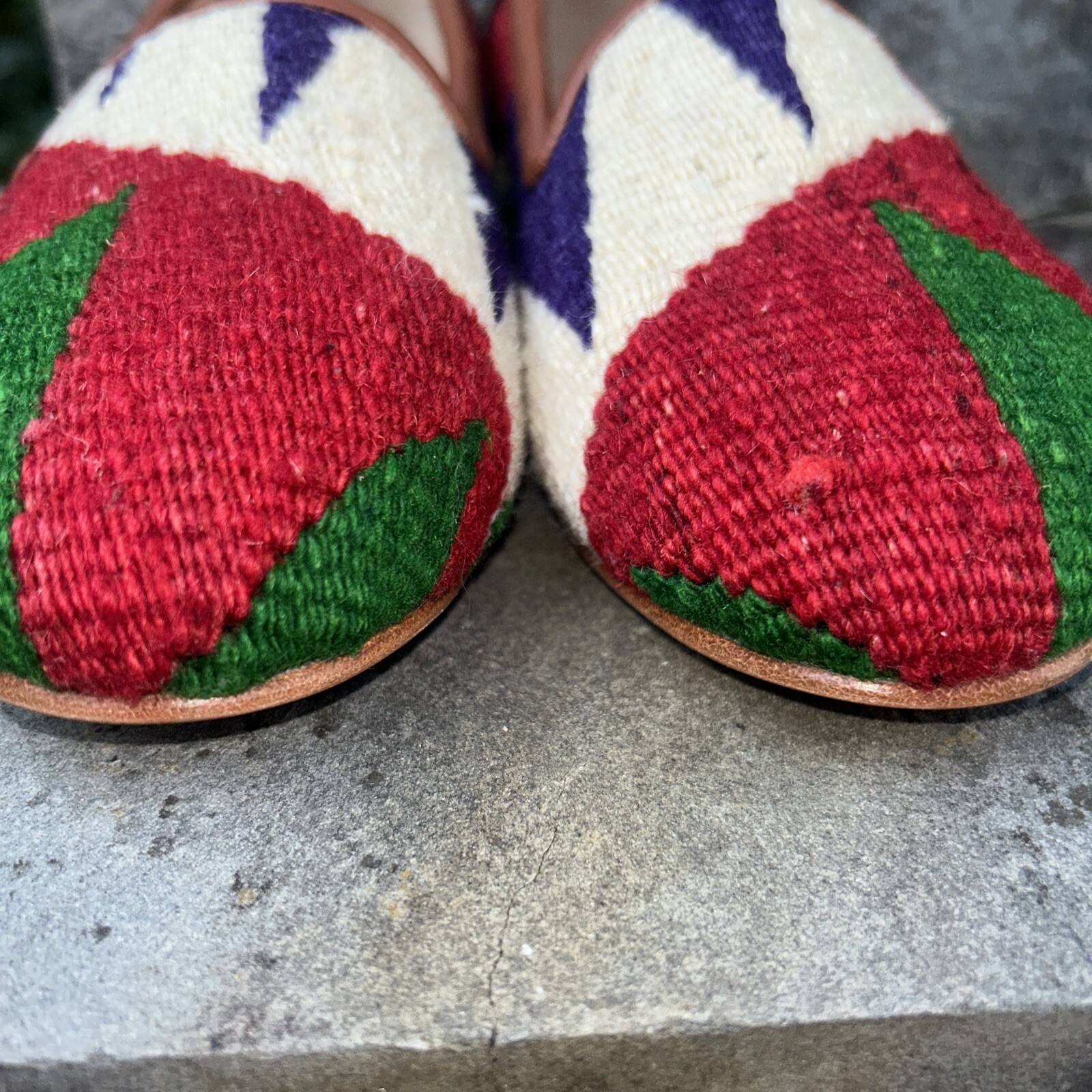 Ocelot Market Turkish Kilim Rug Loafer Flats Leather Sz EU 38 US 7 7 1/2 EUC