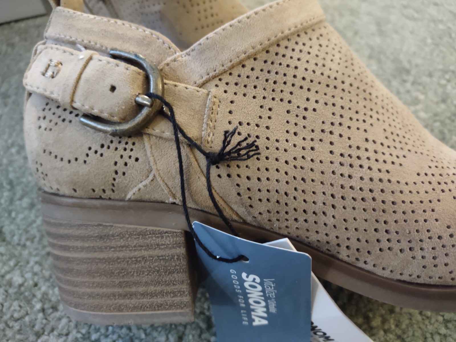 Misses Faux Suede Taupe Booties, Zip, Ortholite Cushion, 2-inch Heel, 5 1/2, New