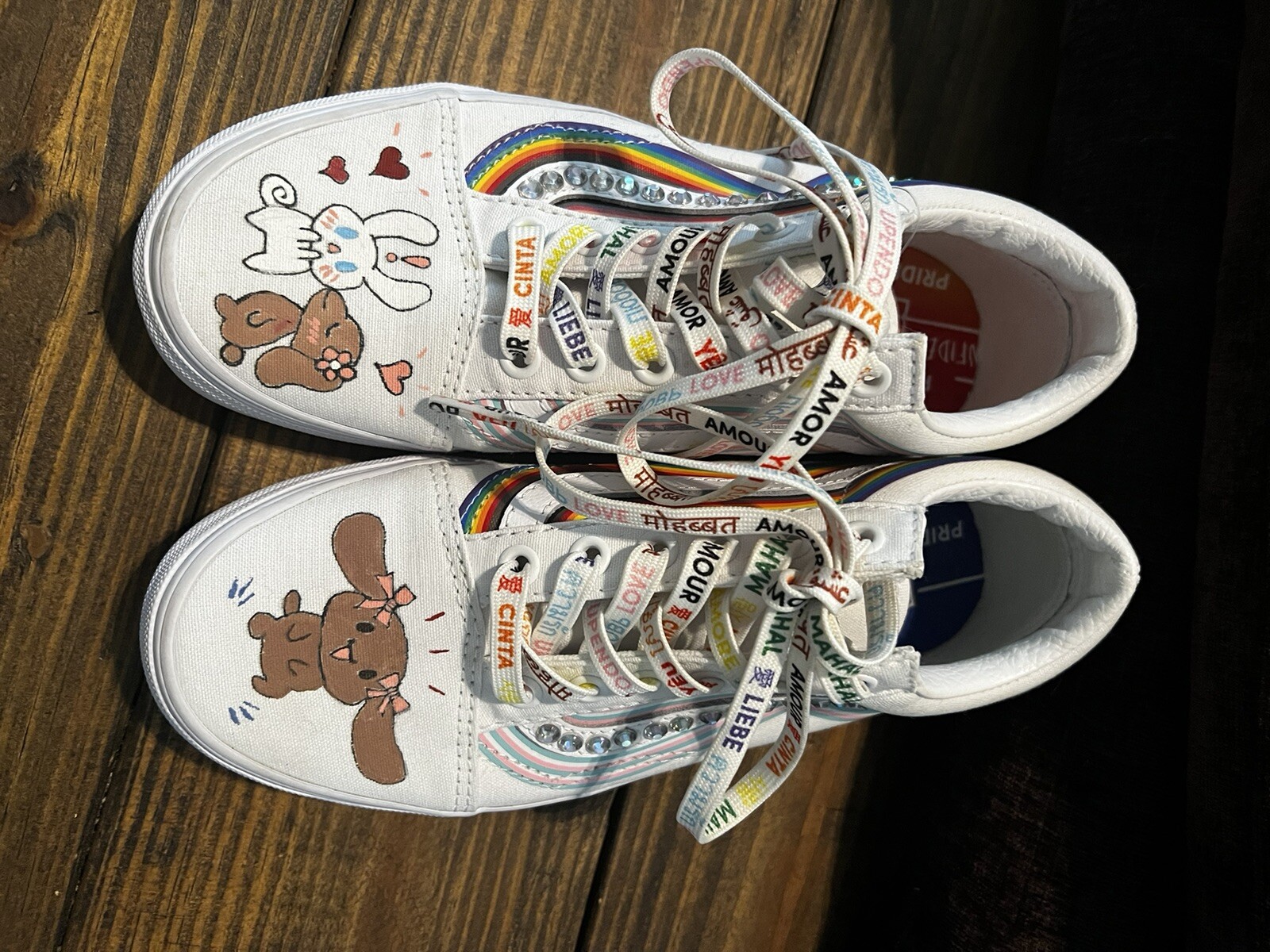 Custom Vans Old Skool Shoes Pride Rainbow Unisex White Men 5 Women 6.5 Sanrio