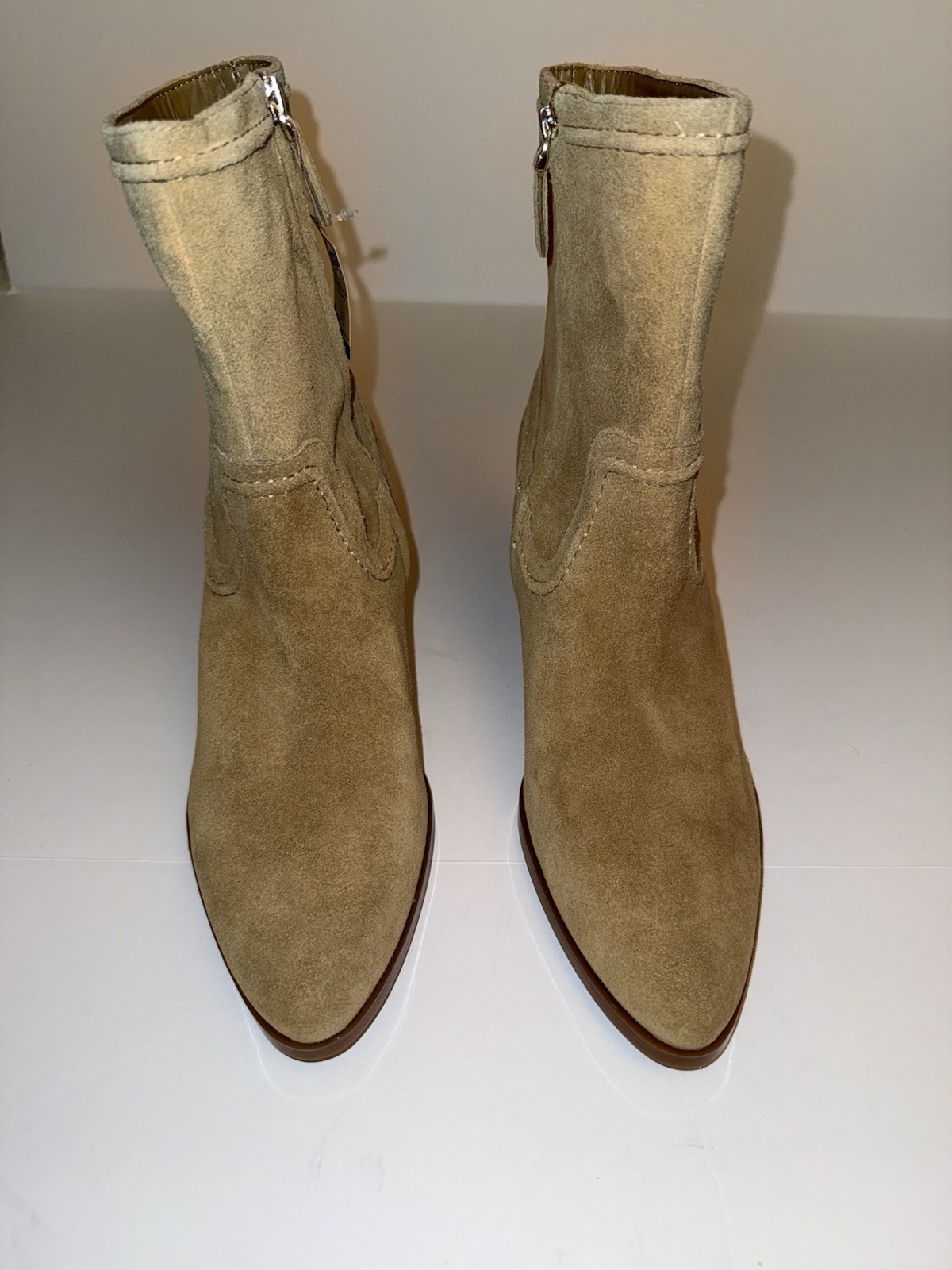 Vince Camuto Women Ankle Boots 11 Suede Pailey Tan Block Zip Scotchguard NEW