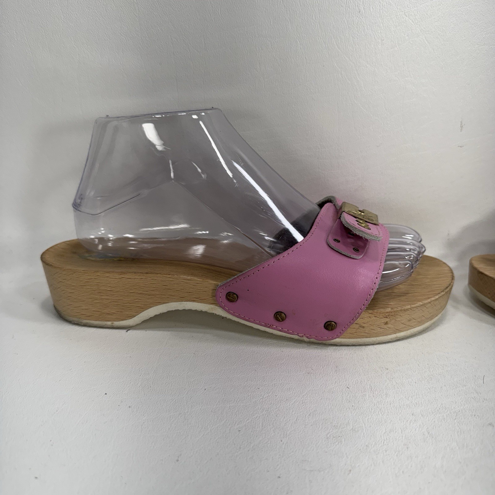 Dr. Scholl’s The Original Wooden Sandals Slides Pink Leather Size 7 Italy