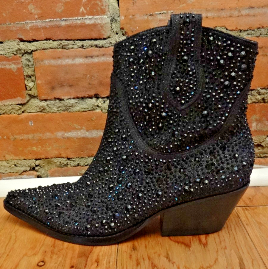 Jessica Simpson Tamira2 Western Boots Black Micro Flash Rhinestones 7M New