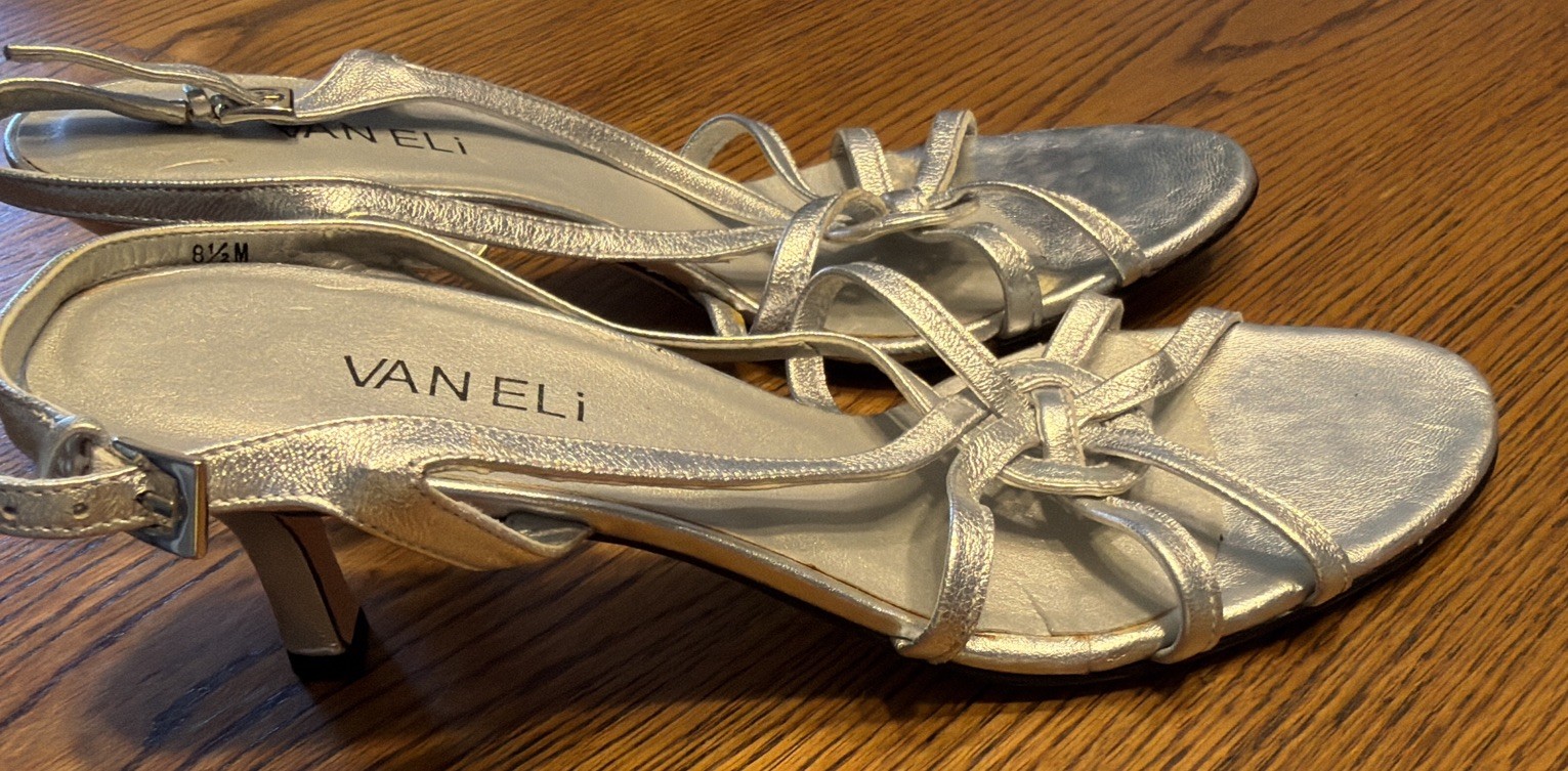 VANELI Strappy Silver Metallic Sandal Heels Women’s Sz 8.5