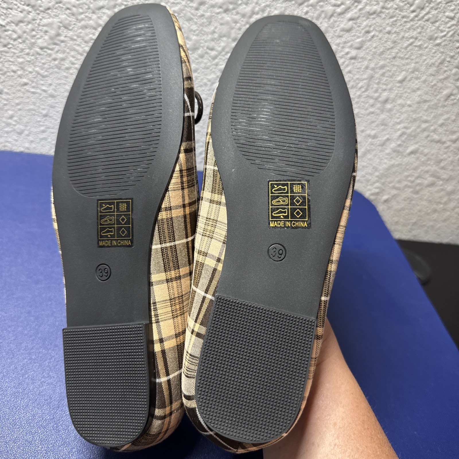 Cider Brown Plaid Bow Ballet Flats Slip-On Cotton Women’s Size 8.5/39