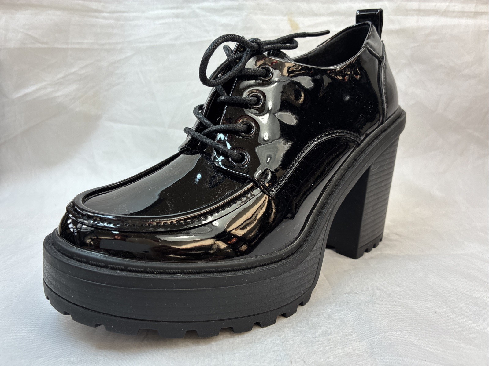 FOREVER STATE-PATENT-OXFORD CHUNKY PLATFORM 4″ Hi-Chunky Block Heel Women PUMPS