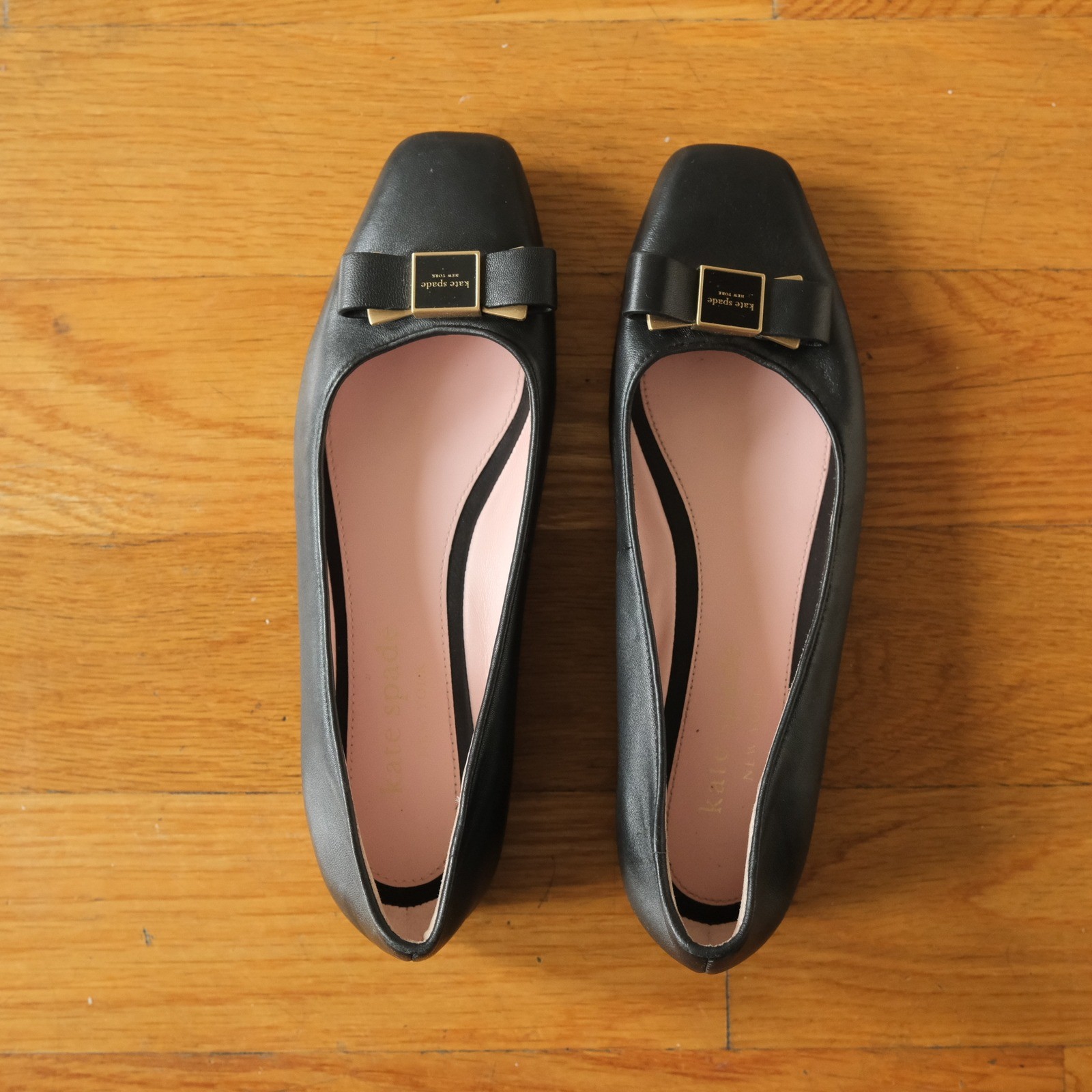 Kate Spade Bowdie Ballet Flats Women Black Bow Square Toe 6B Classic Designer
