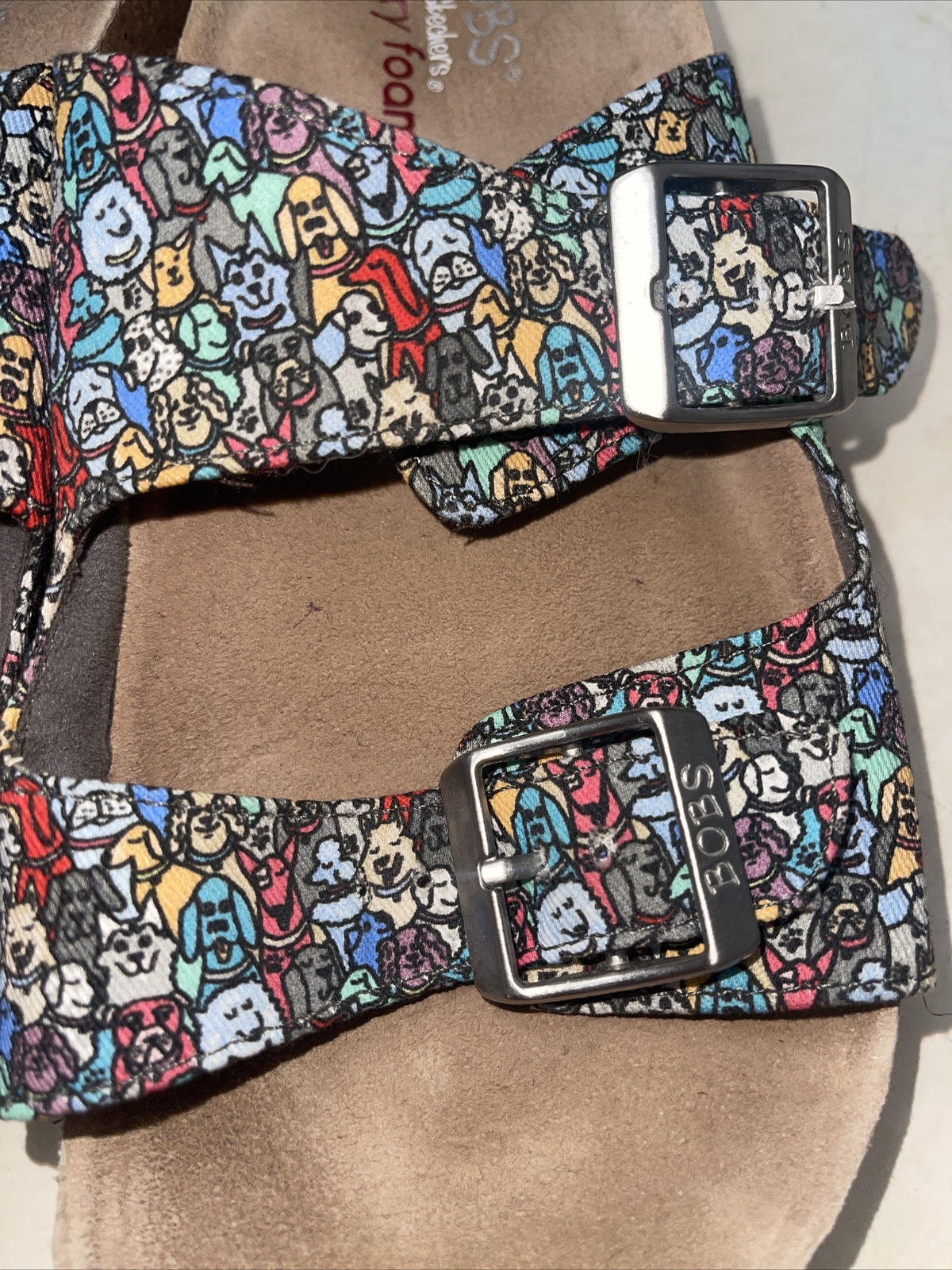 Bobs from Skechers Platform Bohemian Dog Print Double Buckle Sandals Sz 8 Mm15