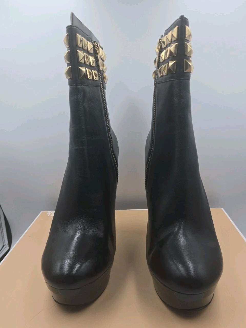 Michael Kors Black Aria Gold Stud Bootie Size 11M Stiletto 👠 Heel
