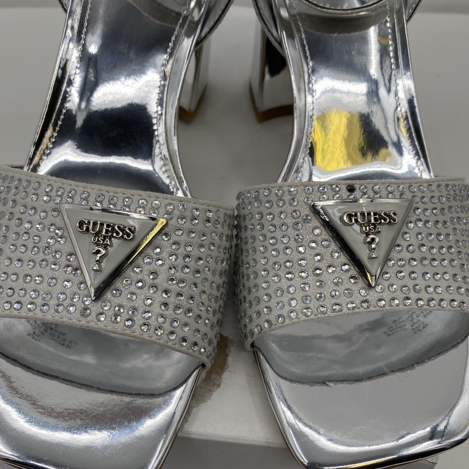Guess Womens Gelya Silver Ankle Strap Dressy Heels 6 Medium (B,M)