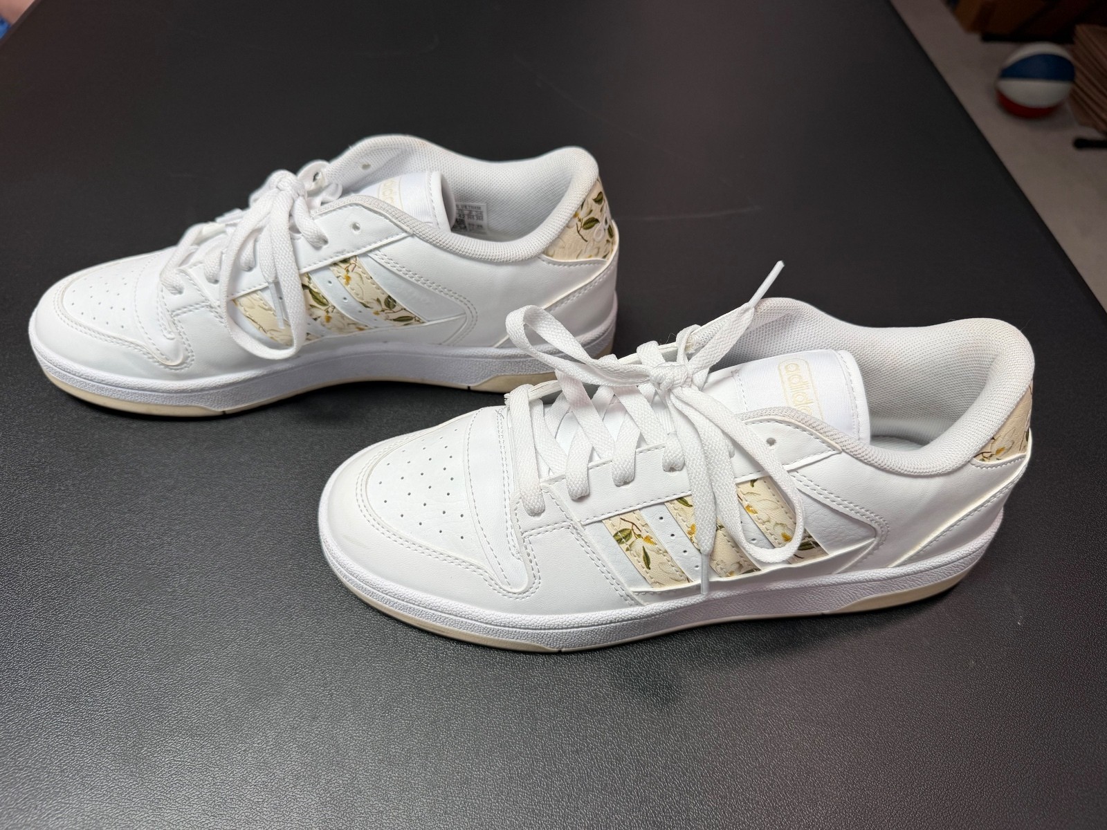 Adidas White Sneakers with Floral Accents, Size 9.5