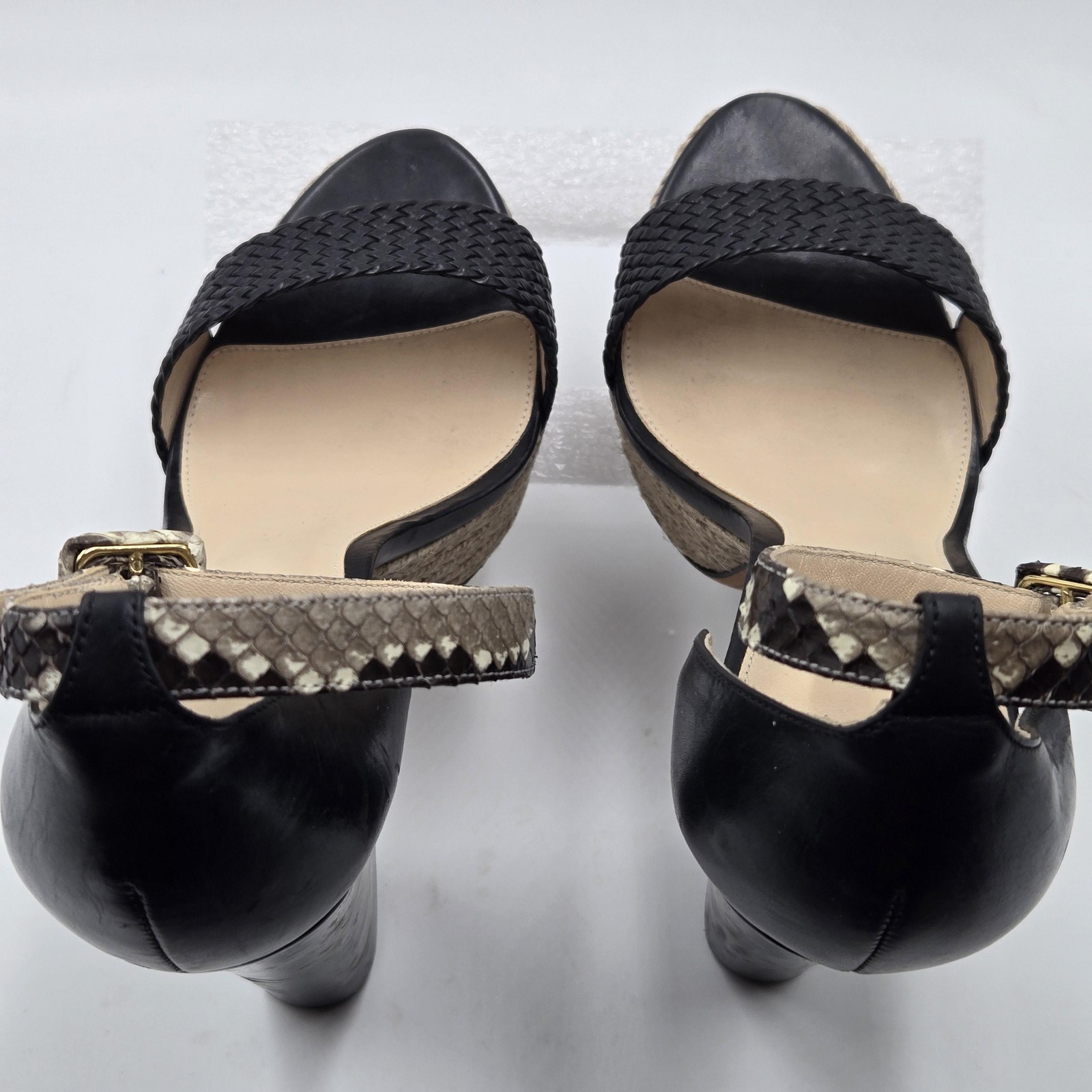 Alexandre Birman Sandals Womens Size 9.5 Black Espadrille Block Heel Ankle Strap