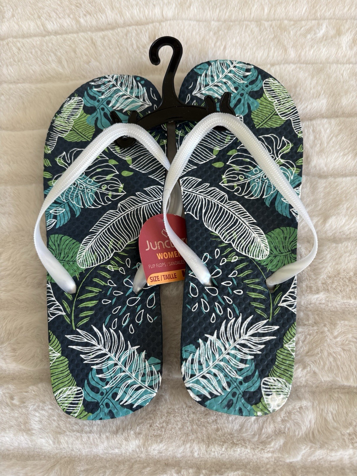 Juncture Women’s Flip Flops Sandals Tropical Leaf Print White Straps Size M 7/8