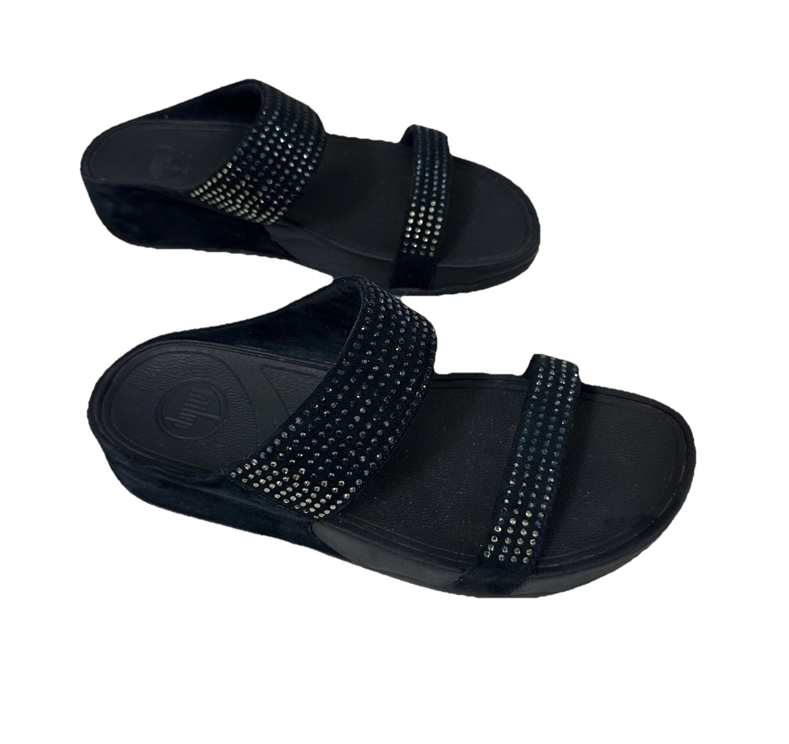 FitFlop Blue Wedge Sandals Beaded Rhinestone Slip On Women US 10 UK 8 EU 42