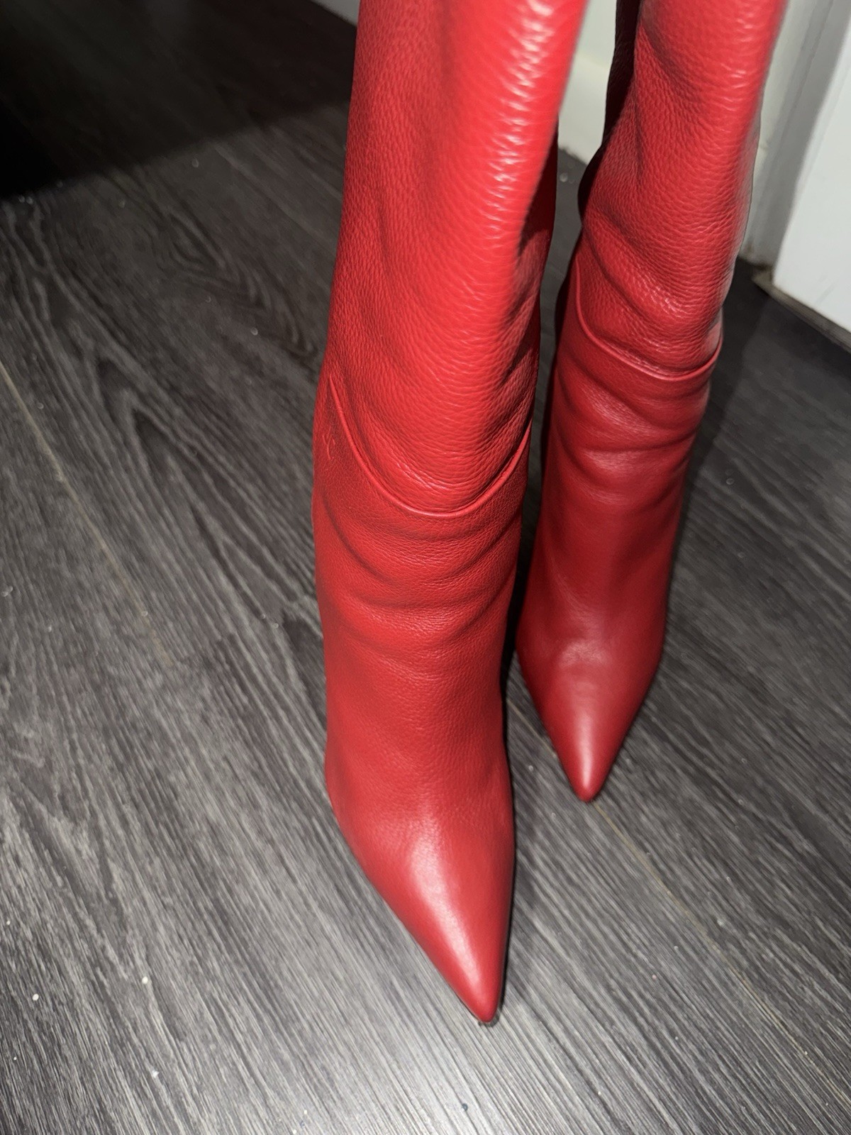 Just Cavalli Red Leather Knee High Pointed Toe Zip Stiletto Boots EU40