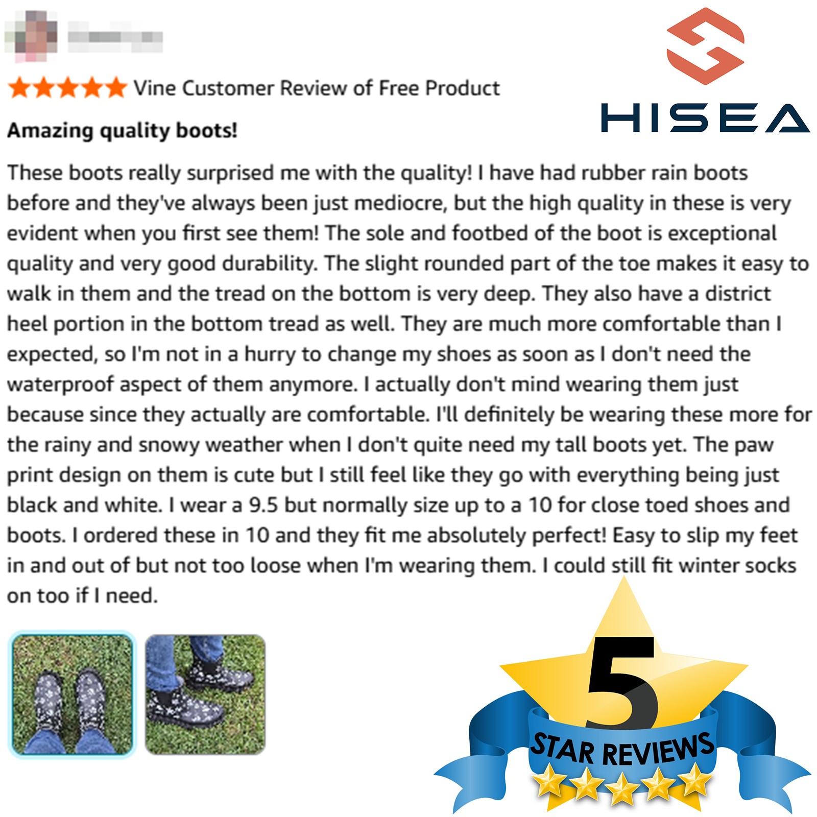 HISEA Women Ankle Rain Boots Waterproof Chelsea Short Wellies Rubber Garden Shoe
