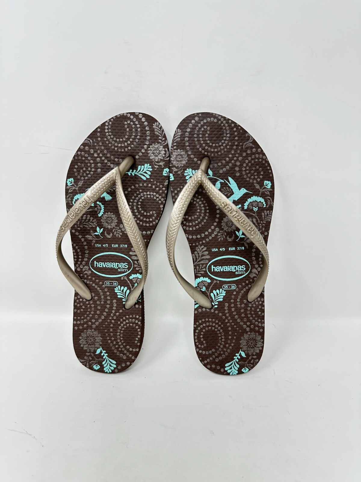 Havaianas‎ 4/5 brown, blue flowers flip flops
