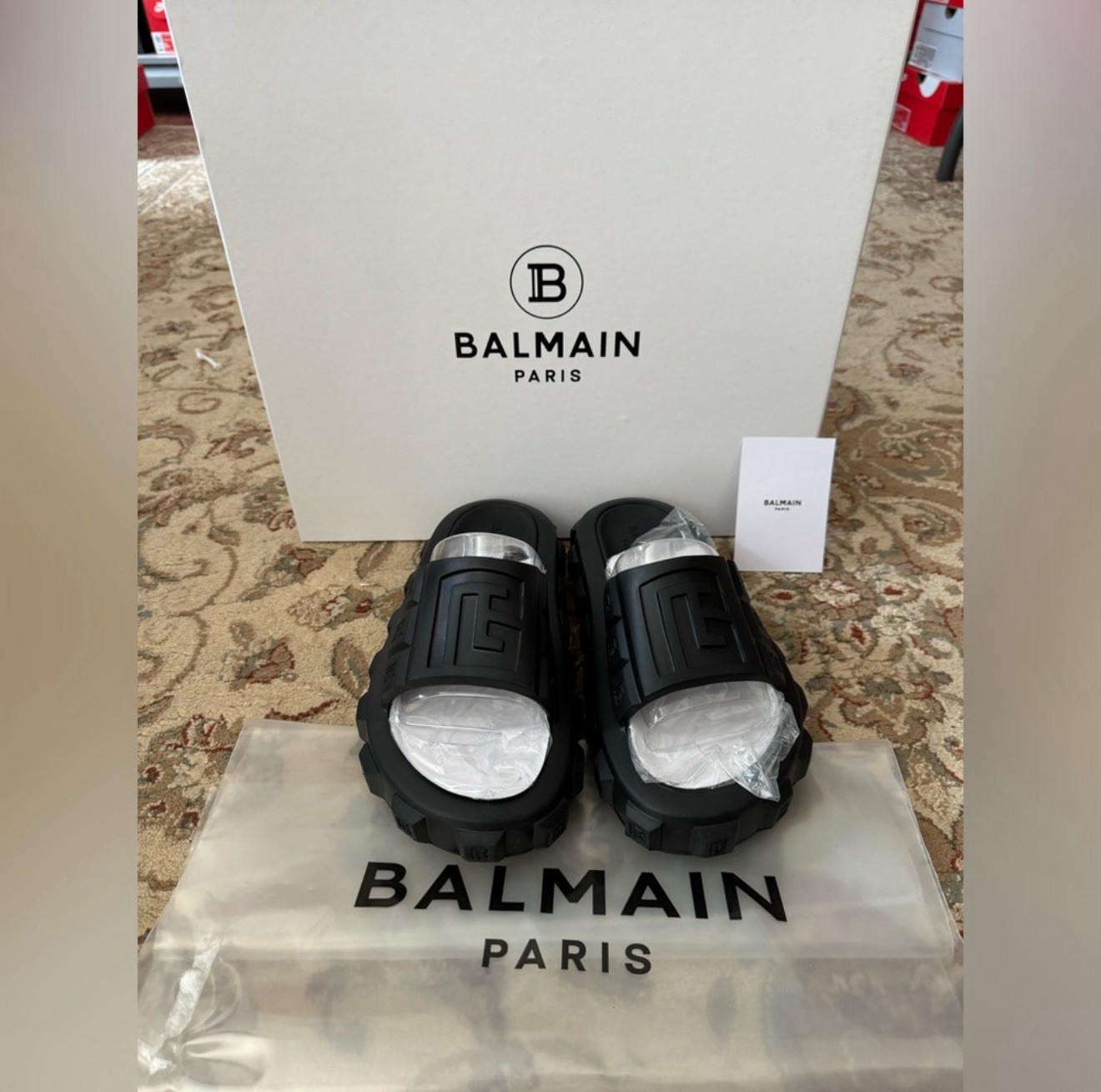 Brand New Balmain Womens Black Ari Rubber Slides Sandals US 6/7 EU 36/37
