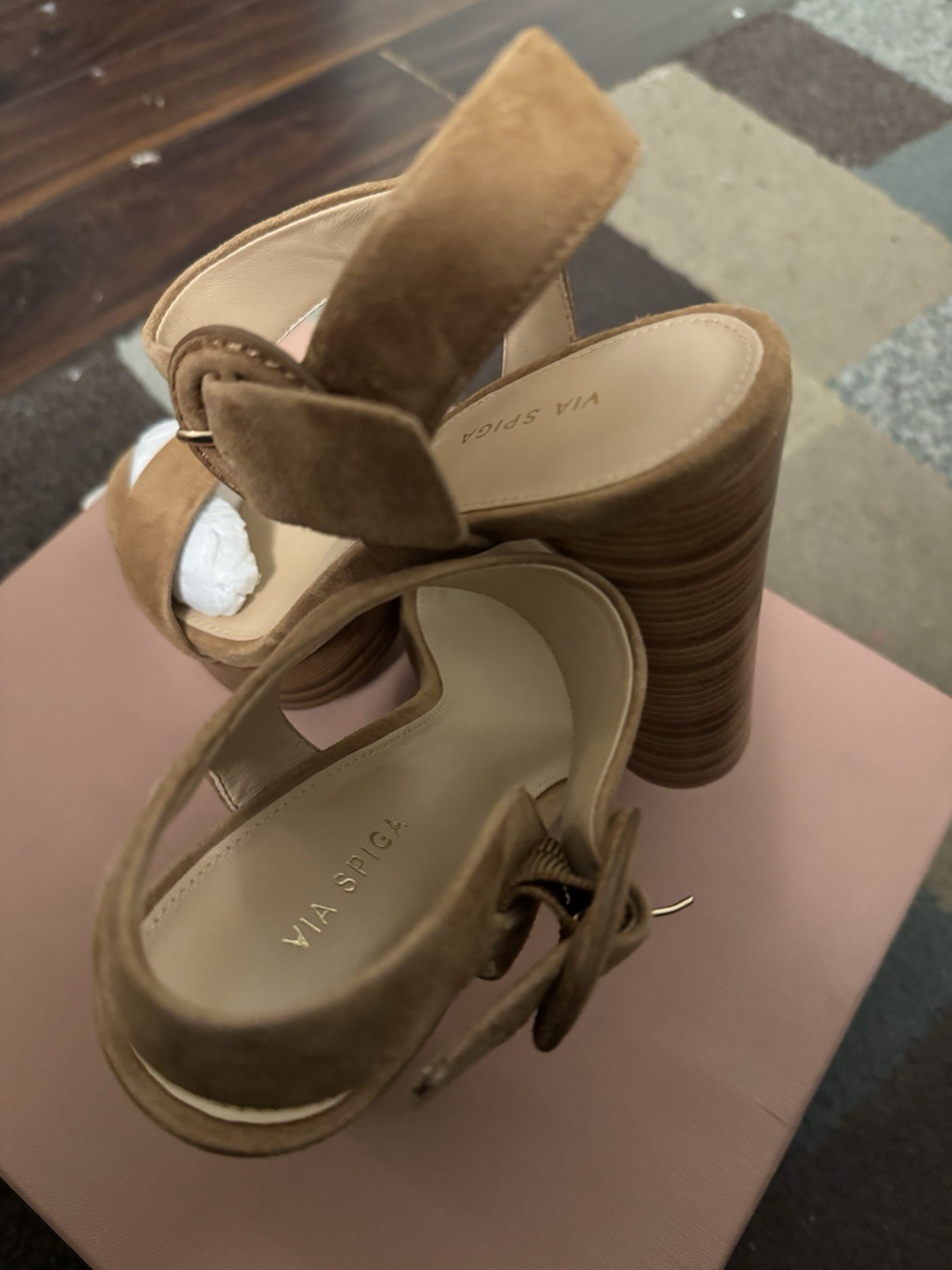 VIA SPIGA Brown Suede Platform Ankle Strap Buckle Open Toe Heels 5.5