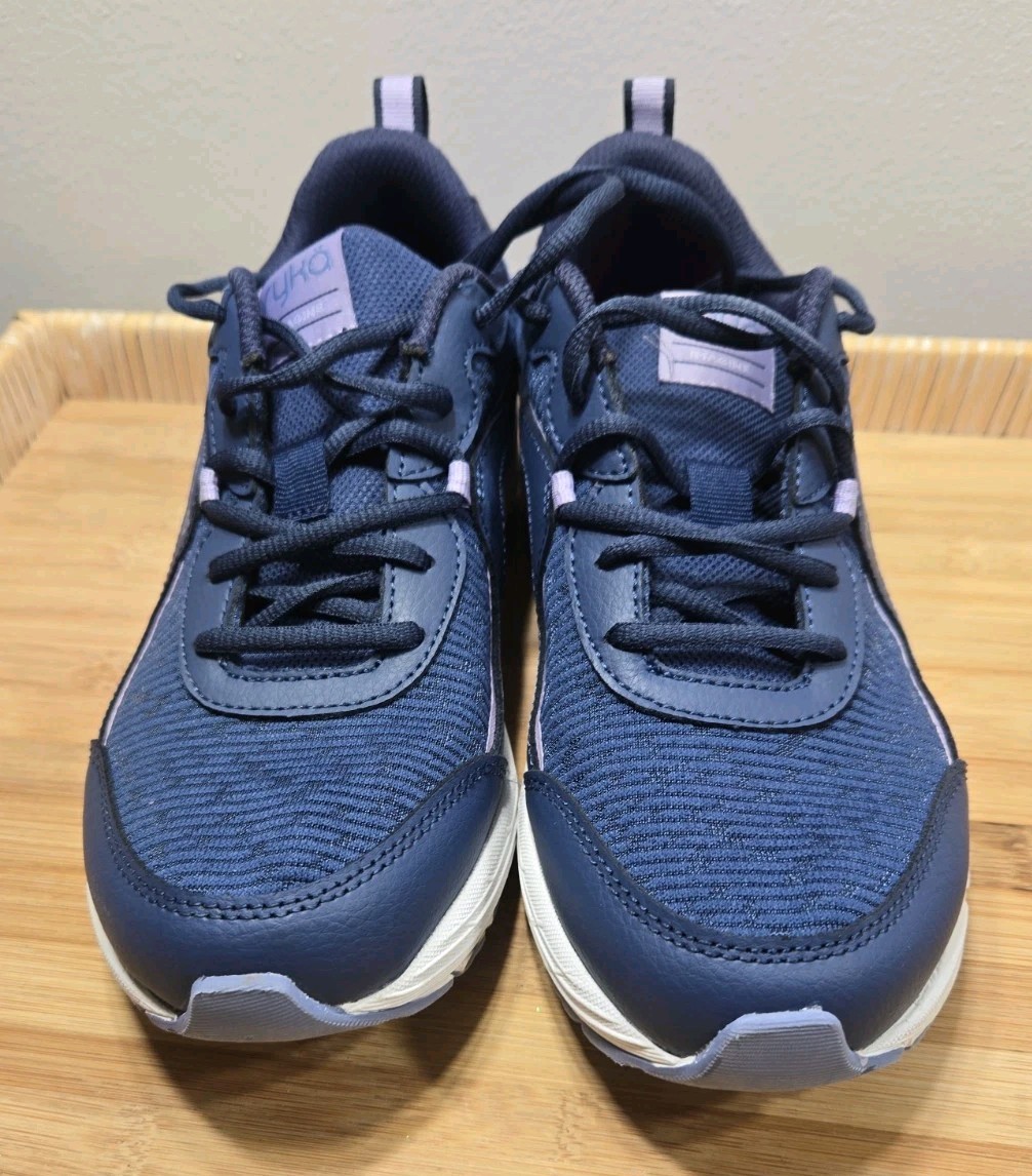 Ryka Womans 7.5 Imagine Mesh Walking Sneakers Navy Blue W/ Lavender Accents