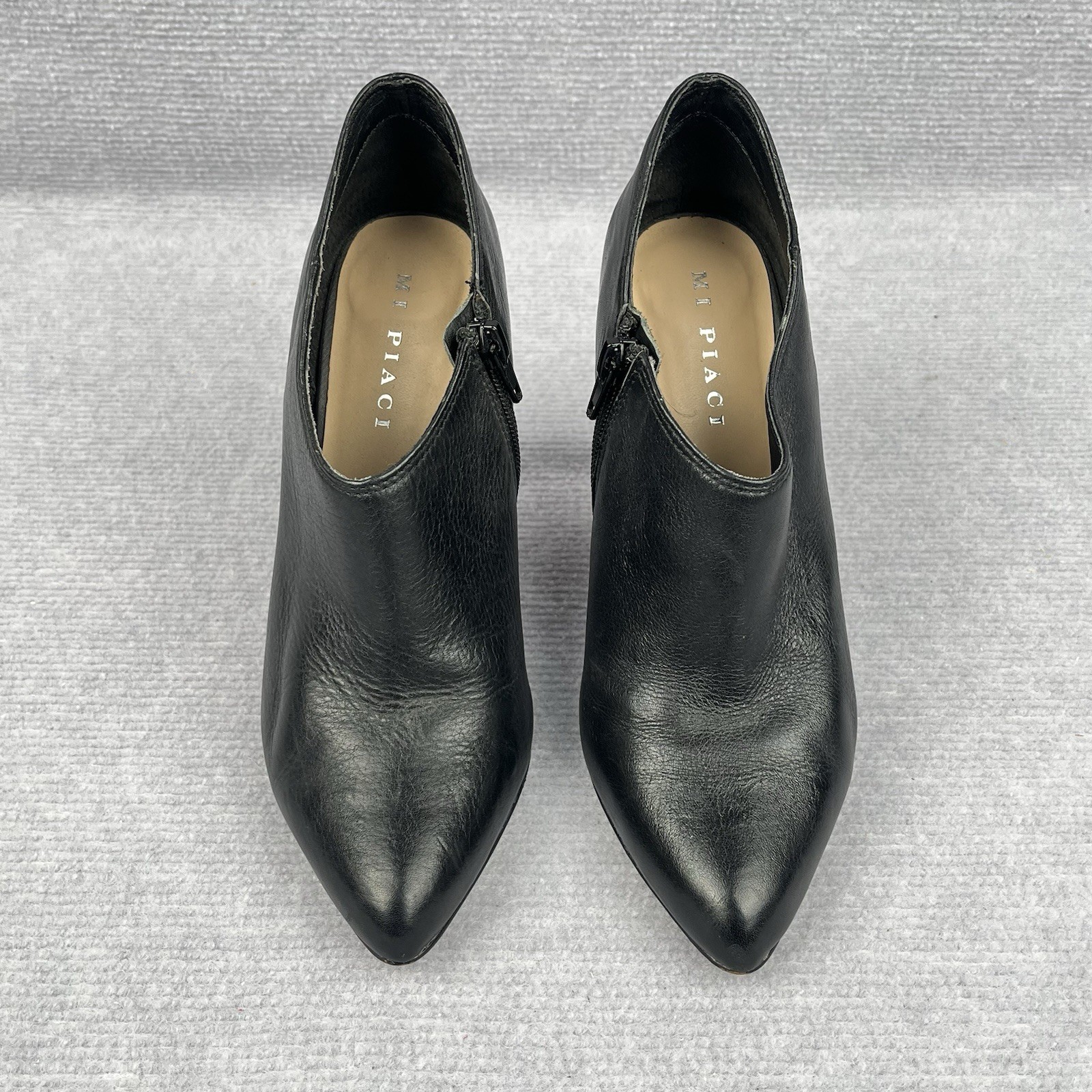 Mi Piaci Black Leather Stiletto Ankle Booties Pointed Toe Zip EU 37 AU 6 US 7