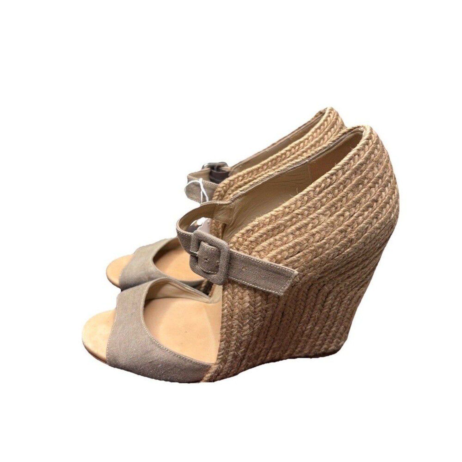 Christian Louboutin Rope Espadrille Wedge Taupe Linen Sexy Ankle Wrap Heels 38