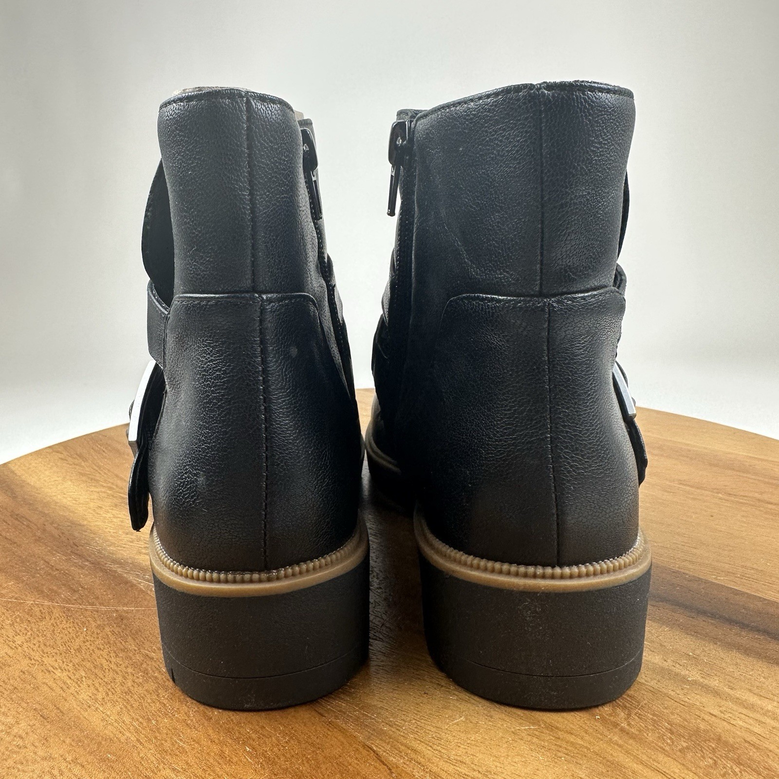 New NIB Womens Style & Co. Gabella Black Faux Leather Buckle Ankle Boots Size 6