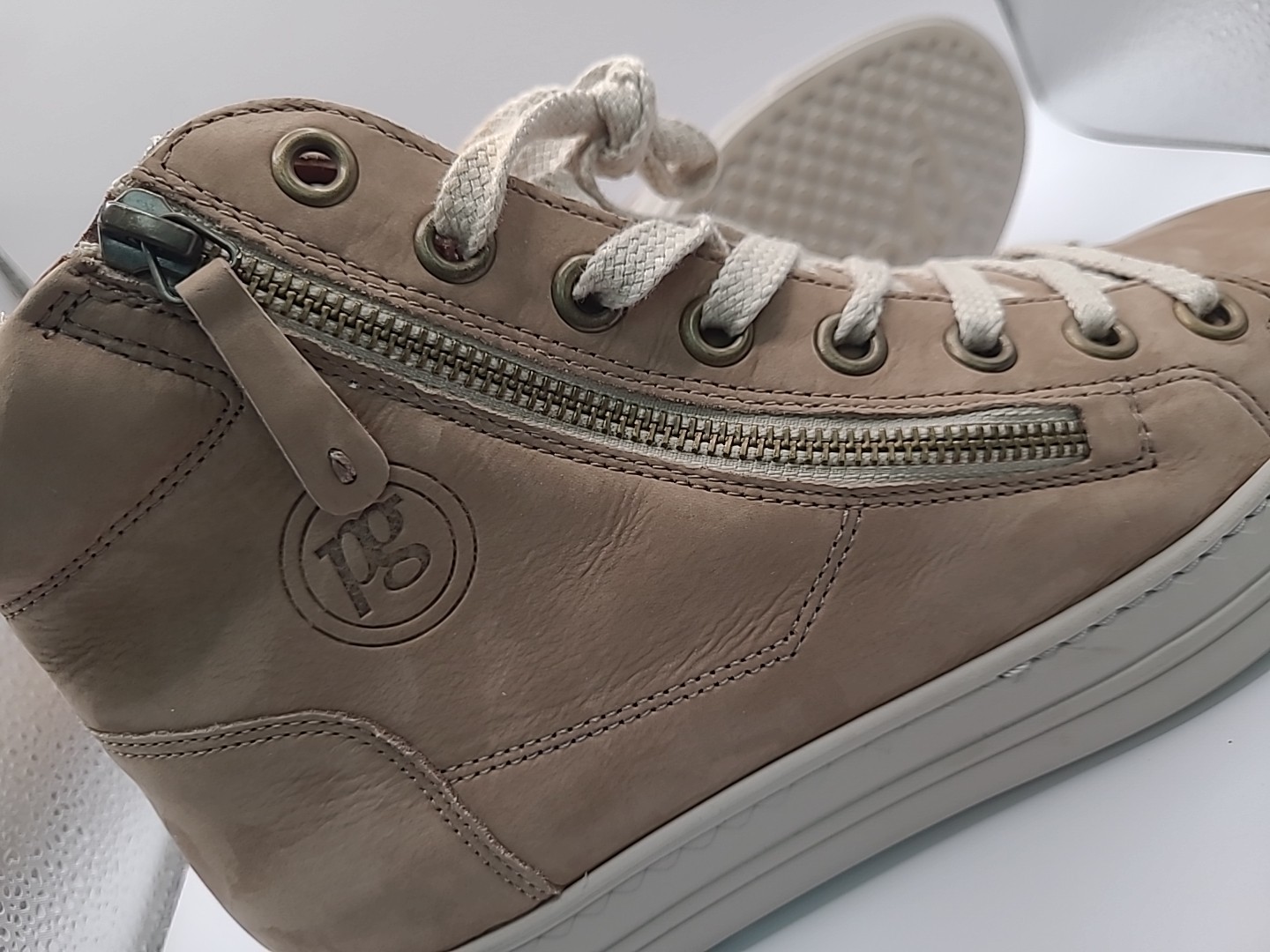 New Paul Green Wells High Top Sneakers Alpaca Cognac Combo Size 8 (US)