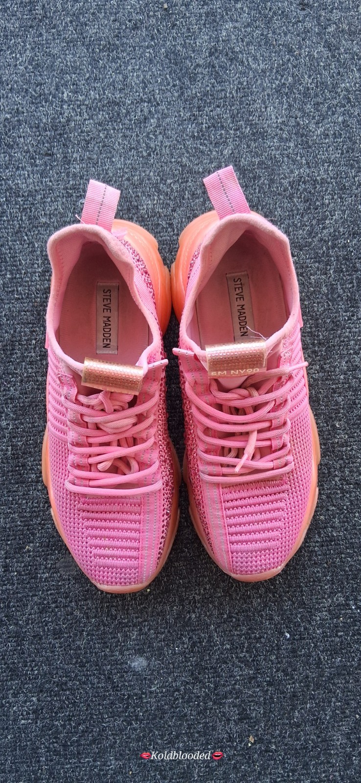 Steve Madden SM NY90 Women’s Pink Knit Low Top Lace-Up Sneaker Rhinestone