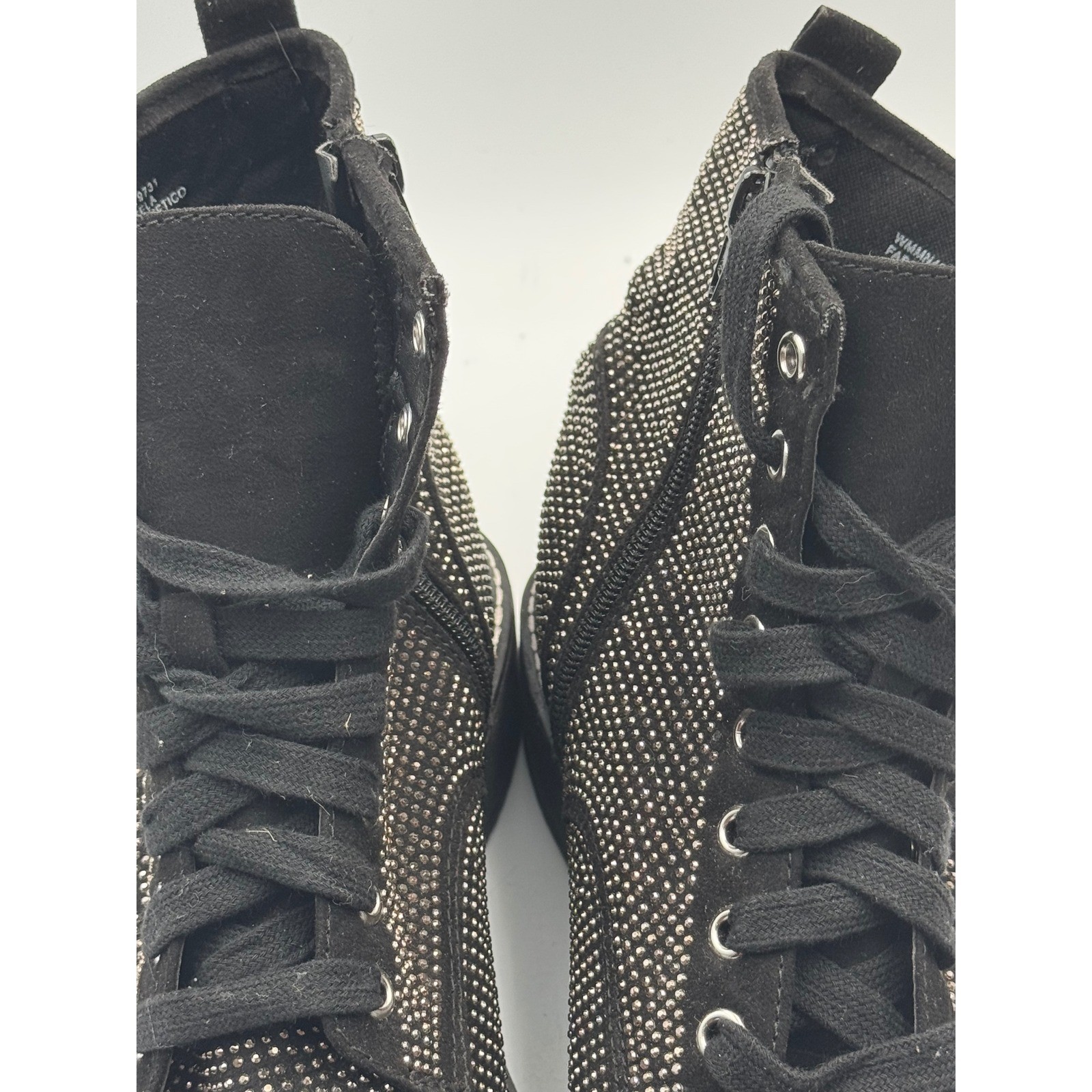 Black Rhinestone Studded Platform Combat Boots Lace Up Side Zip Edgy Glam