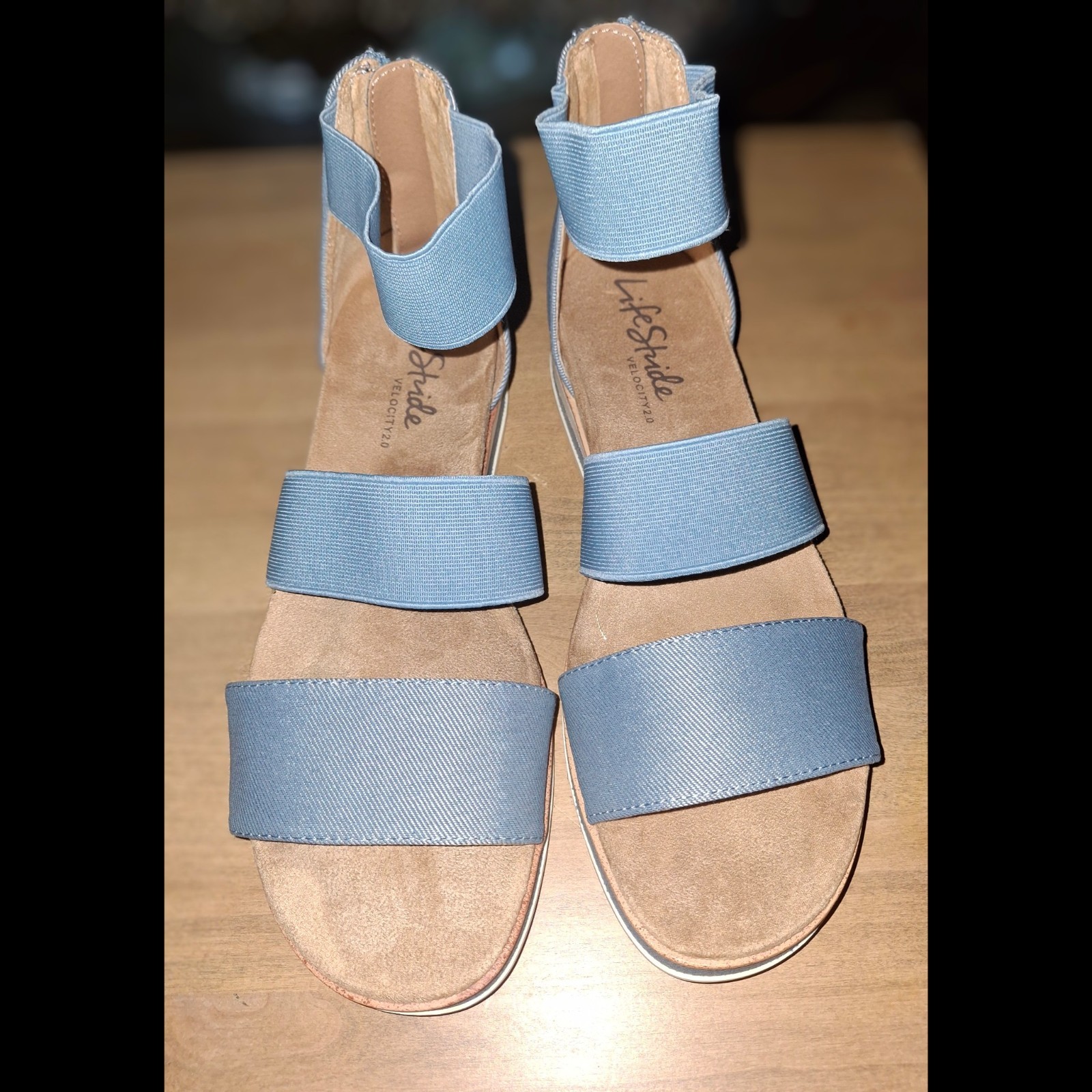 LifeStride Womens Zee Sandal Blue Denim Stretch Wedge Sport Sandals Size 9.5
