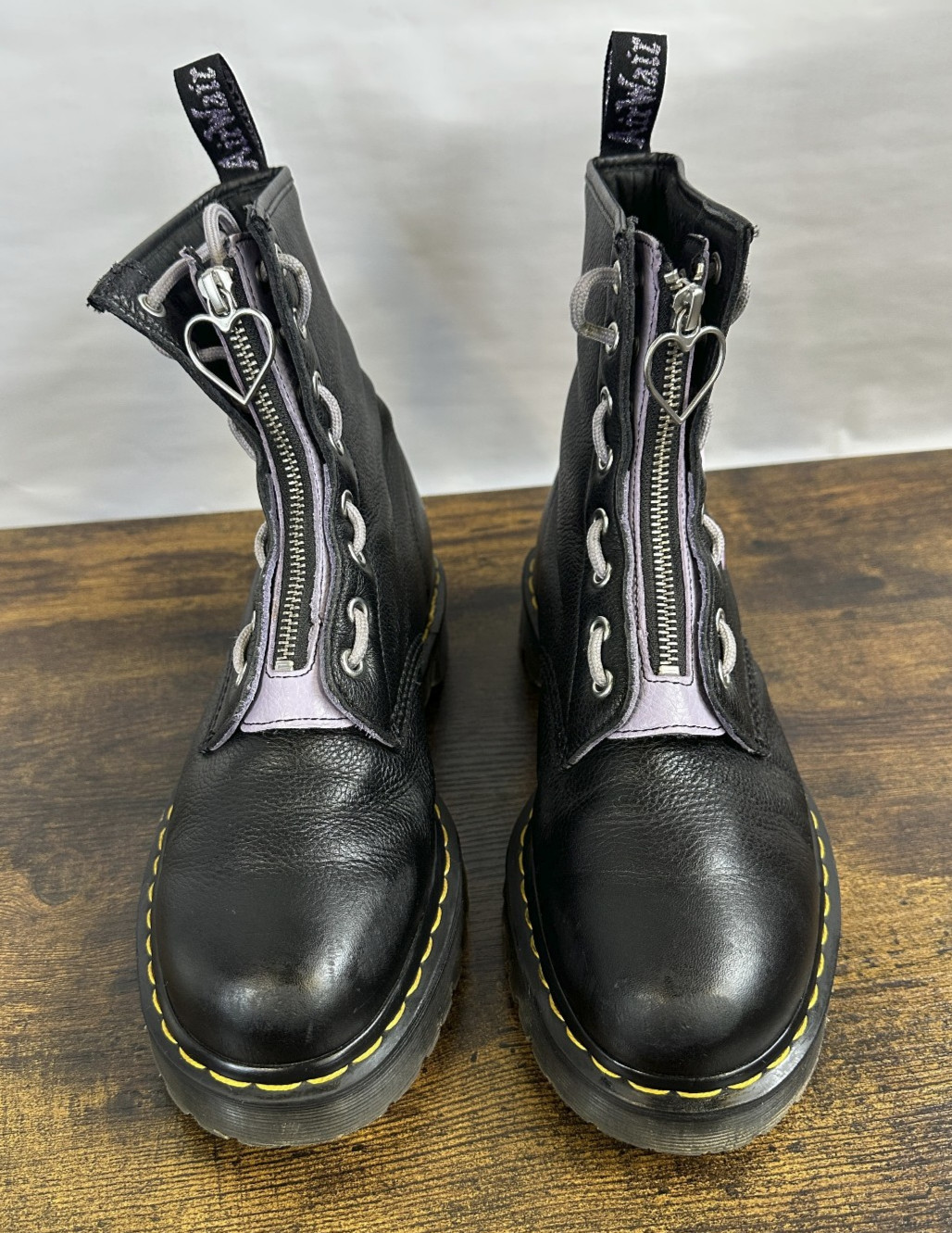 Dr Martens 1460 Zip Heart Black Purple Lace up Combat Boots Goth Punk Grunge 10