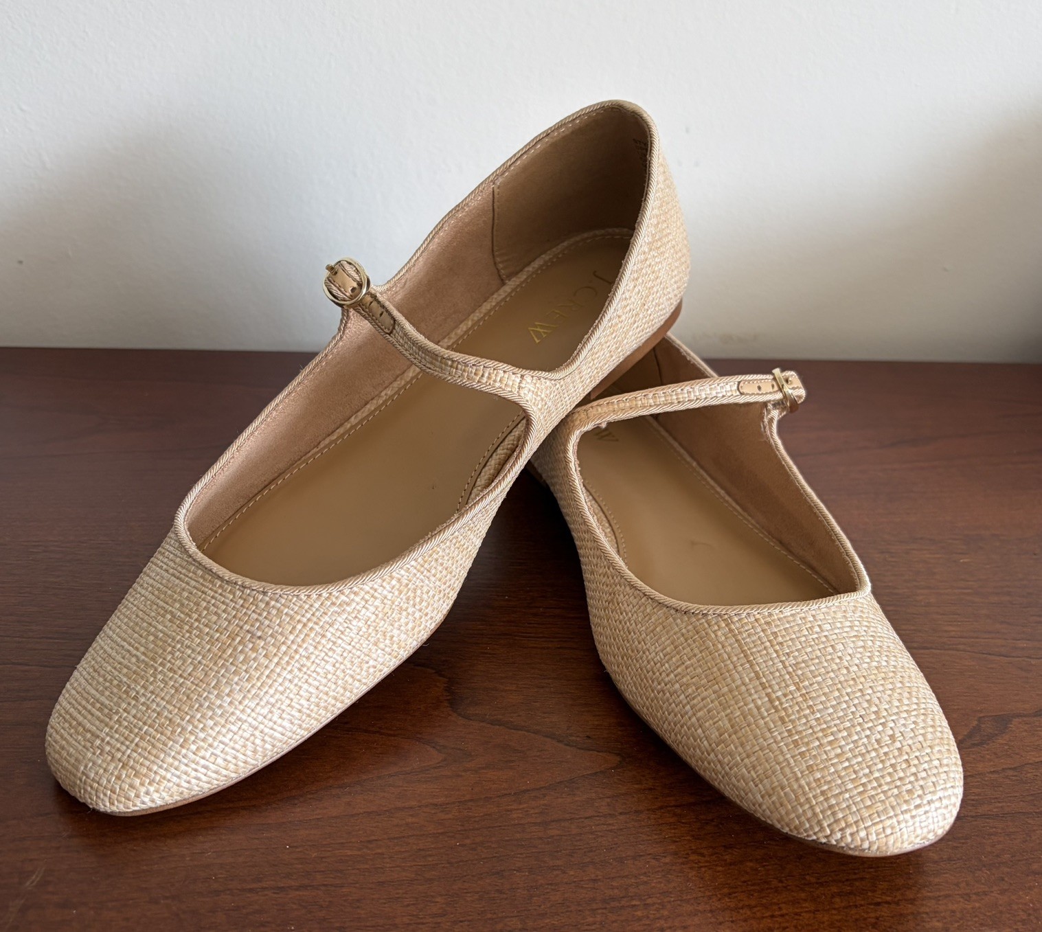 Women’s Woven Mary Jane Flats, J. Crew, Size 9.5, Natural Raffia