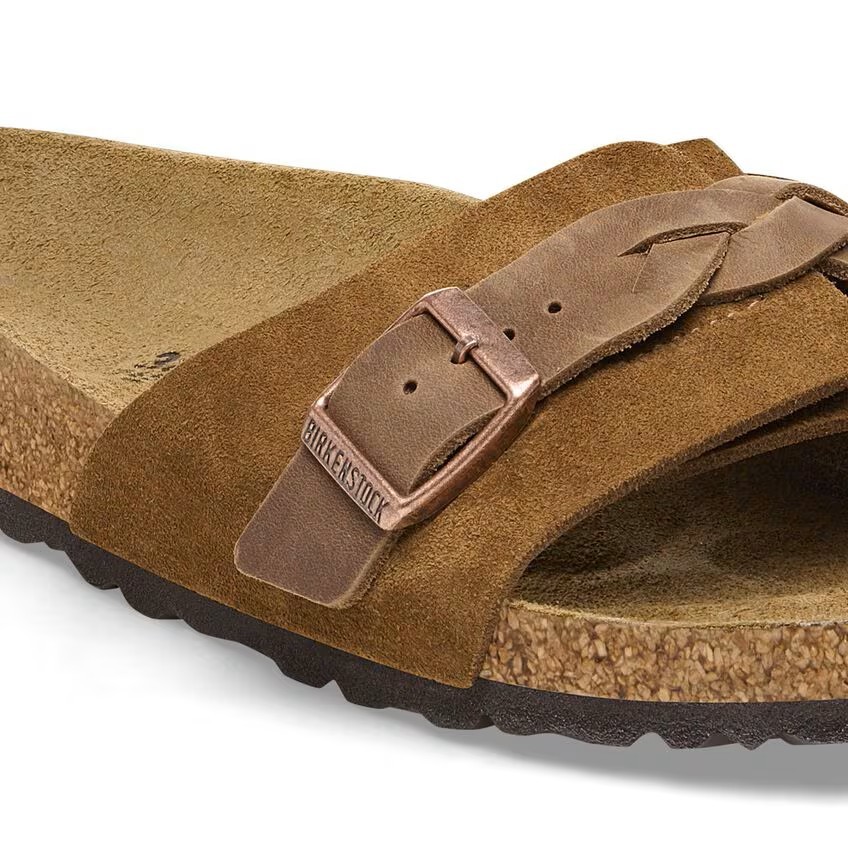 BIRKENSTOCK OITA BRAIDED MINK BROWN MEDIUM/NARROW WIDTH SUEDE SANDALS