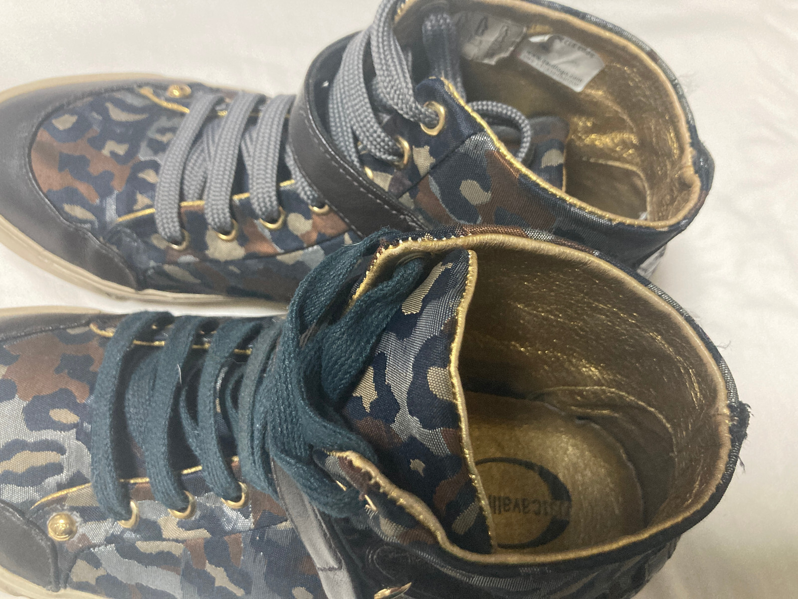 Just Cavalli High-top Sneakers – 38 fits like 37 1/2 – leather/canvas brown/blue