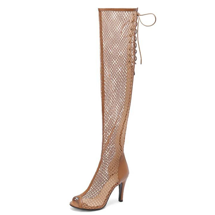 Fashion Womens Mesh Peep Toe Sandals Dress Casual Club Party Over The Knee Boots