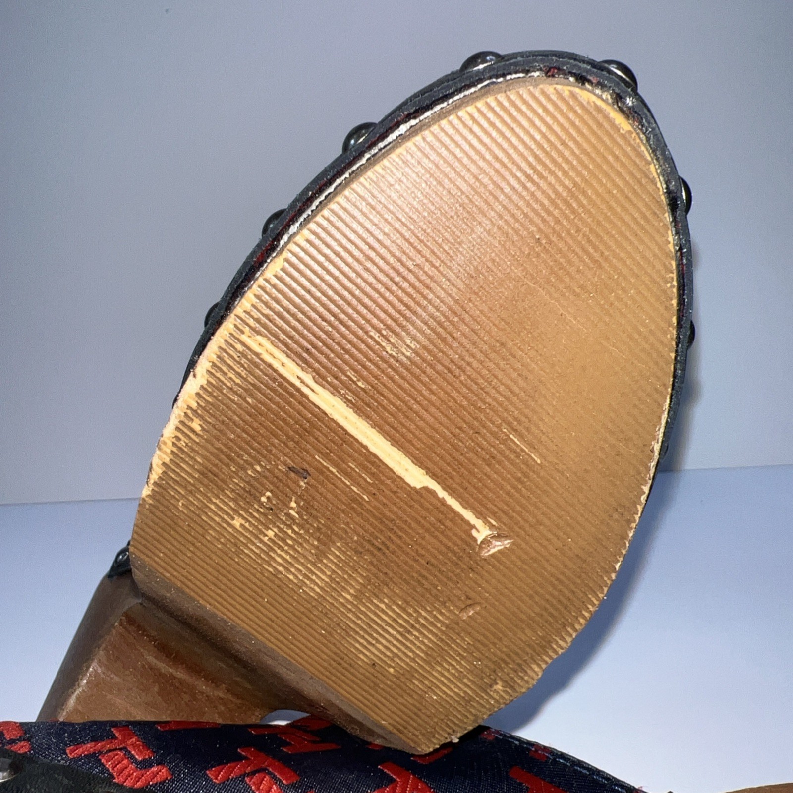 Vintage Tommy Hilfiger TH Monogram Canvas Wood Clog Mules Y2K Womens 5M Brazil