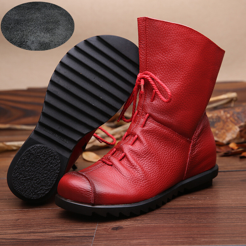Womens Soft Leather Lace Up Ankle Boots High Top Moccasin Side Zip Comfort Shoes