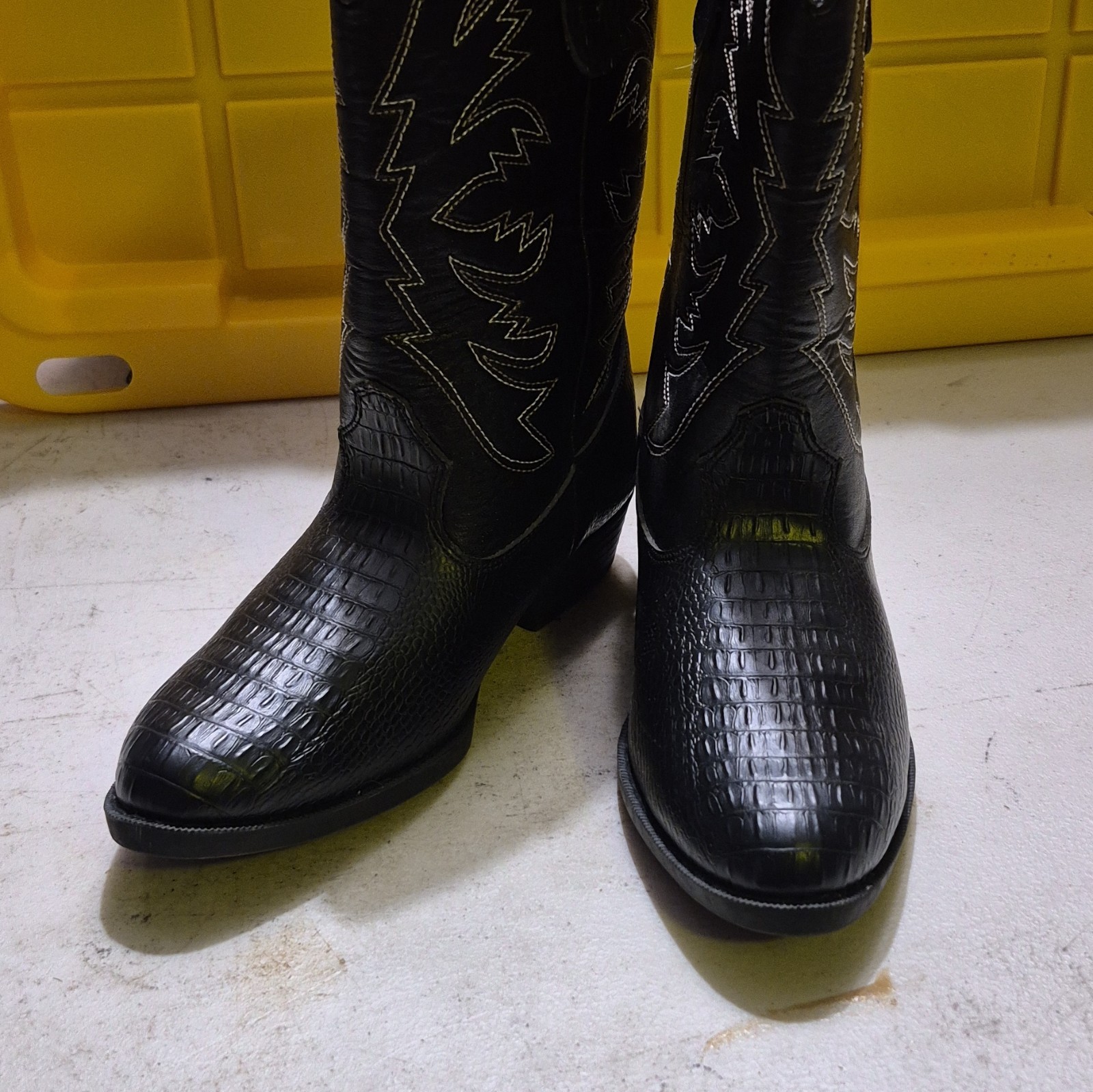 Smartfit Teens Black Leather Knee High Western Pull-On Croc Embossed Boots 5