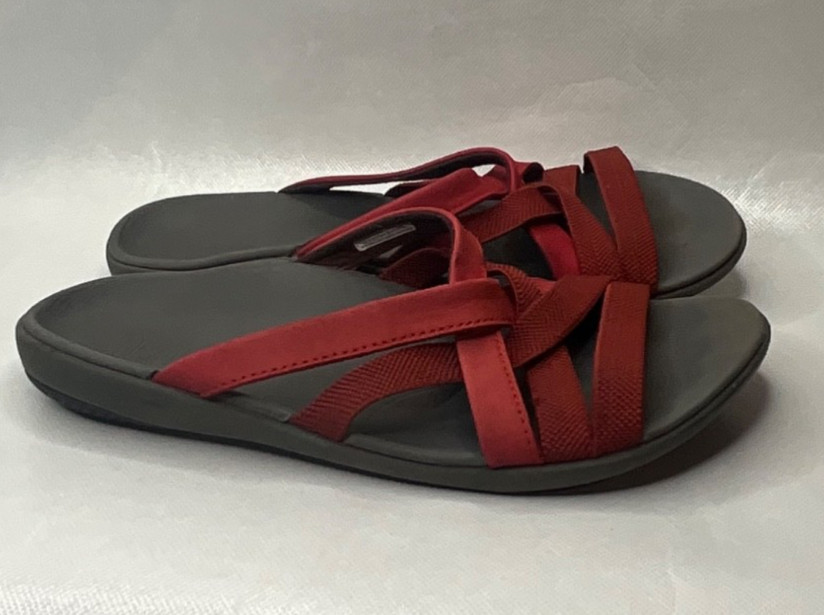 Spenco Womens Size 8 Red Strappy Slide Sandals Orthotic Comfort Casual